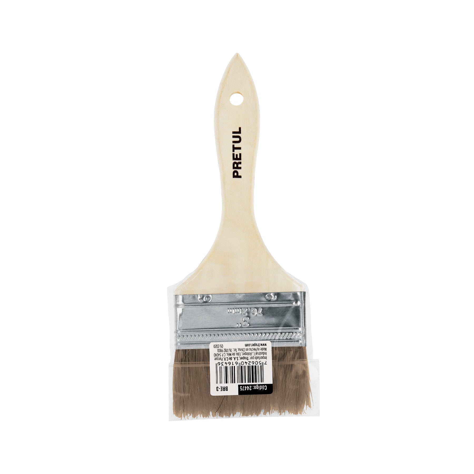 Brocha económica, mango de madera, 3", Pretul