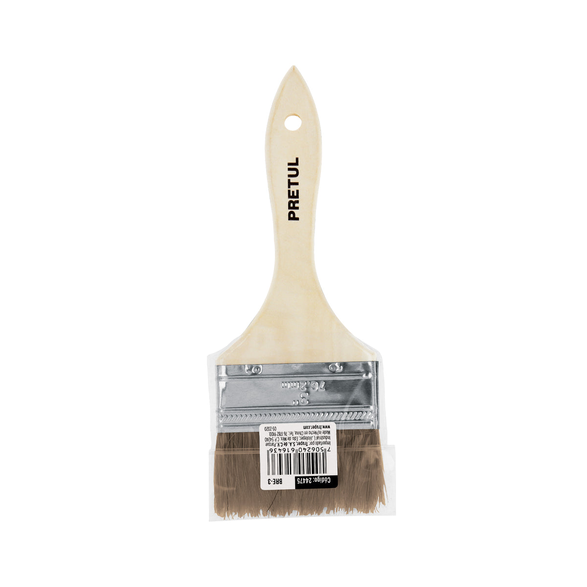 Brocha económica, mango de madera, 3", Pretul