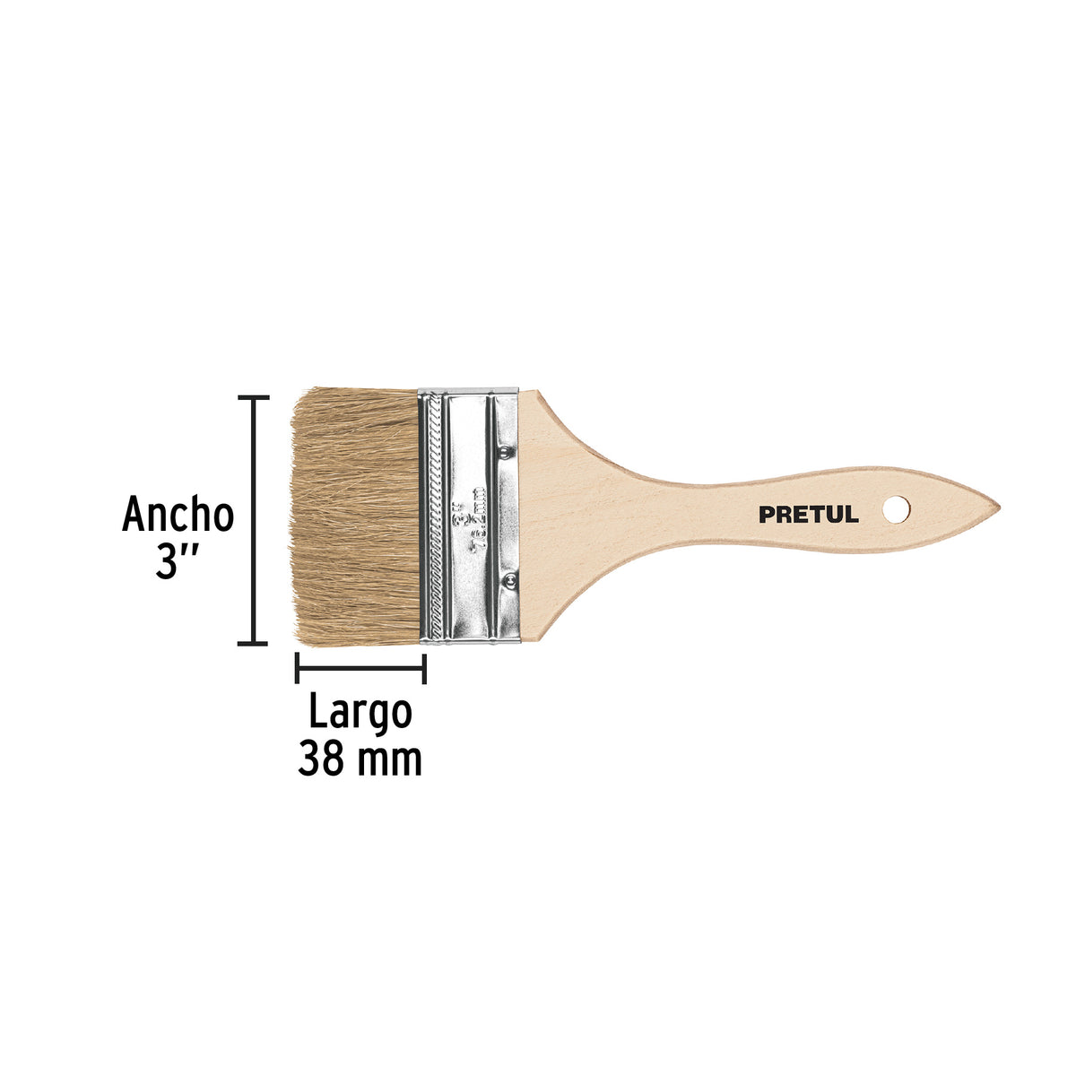Brocha económica, mango de madera, 3", Pretul