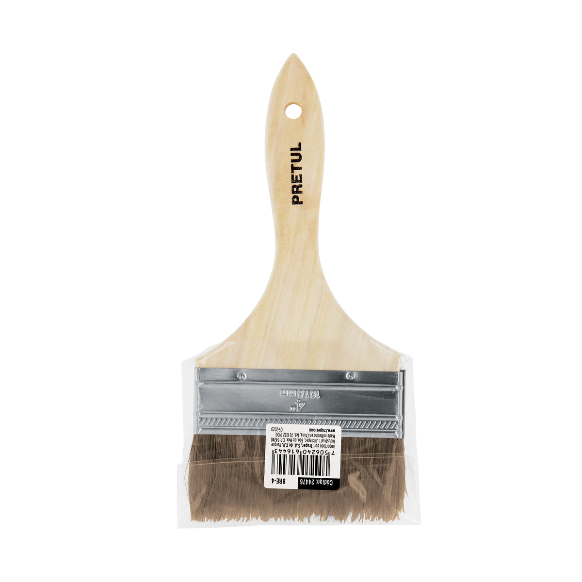 Brocha económica, mango de madera, 4", Pretul