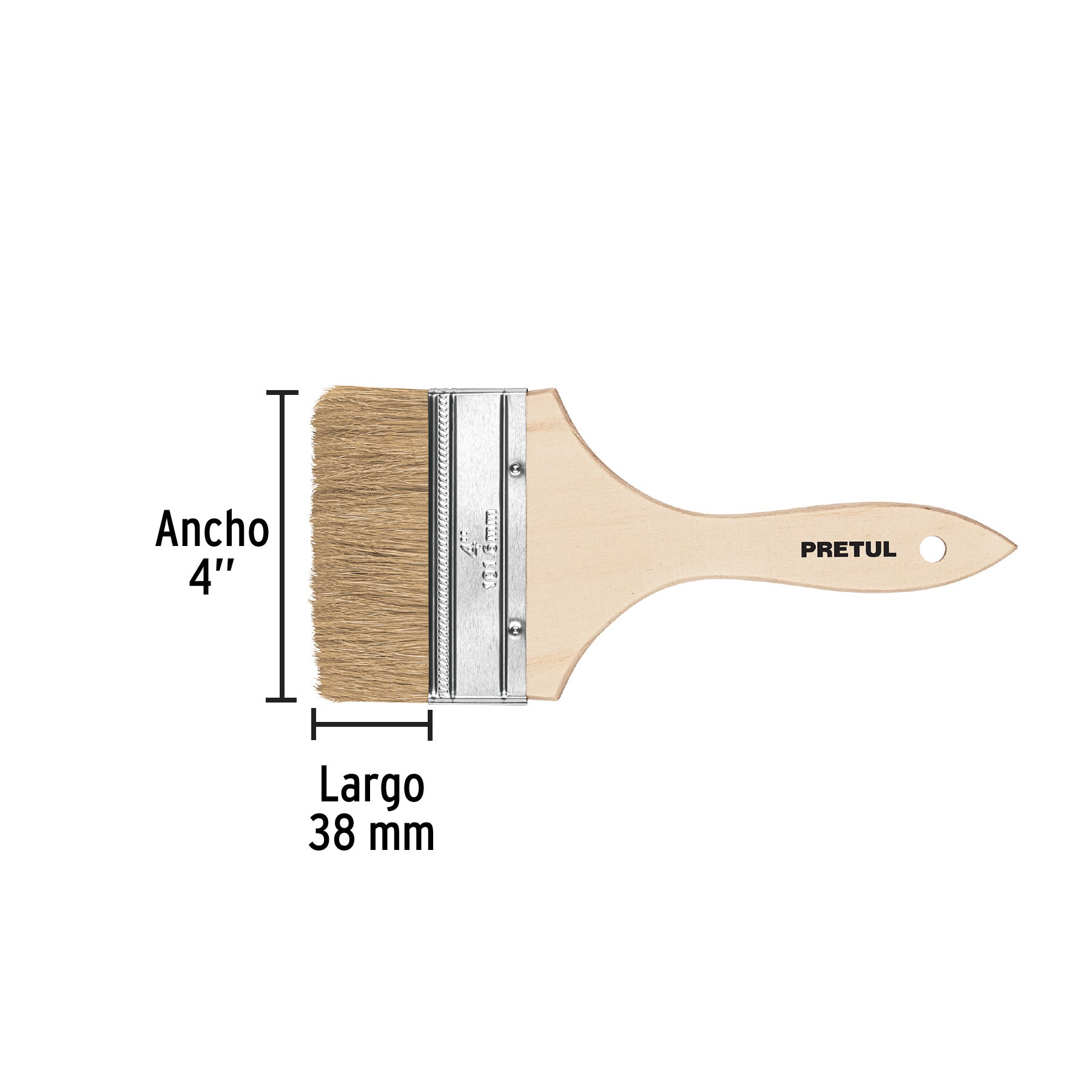 Brocha económica, mango de madera, 4", Pretul