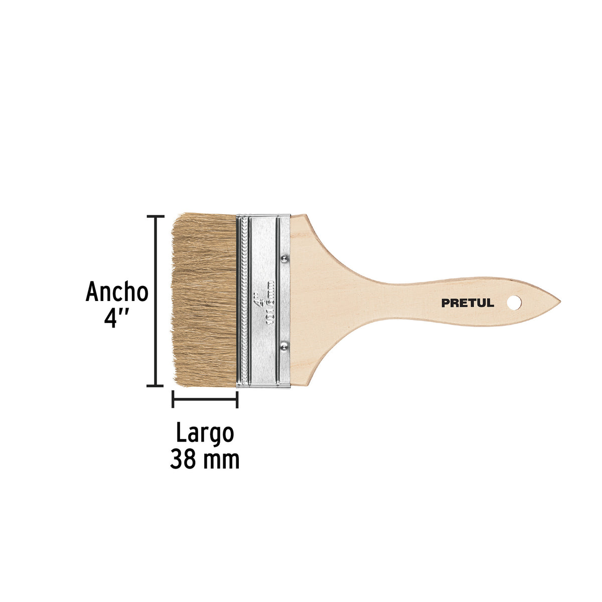 Brocha económica, mango de madera, 4", Pretul