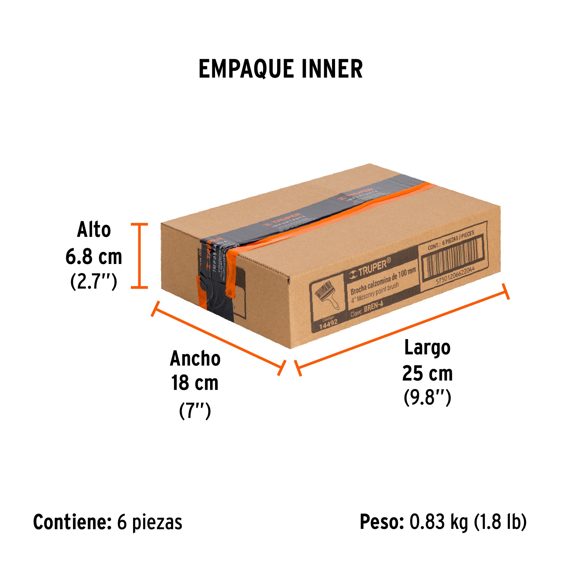 Brocha para encalar, mango de plástico, 4"