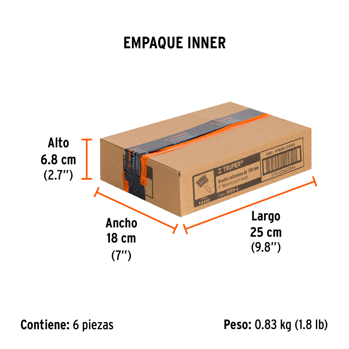Brocha para encalar, mango de plástico, 4"