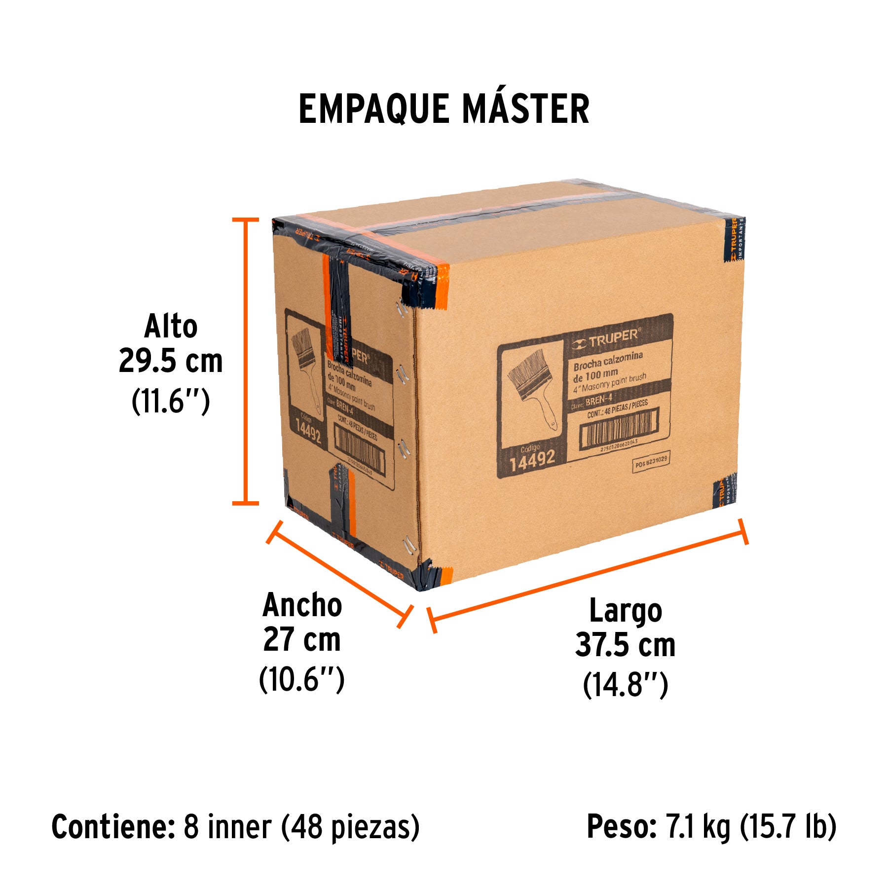 Brocha para encalar, mango de plástico, 4"