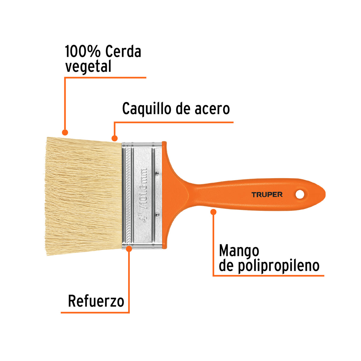 Brocha para encalar, mango de plástico, 4"