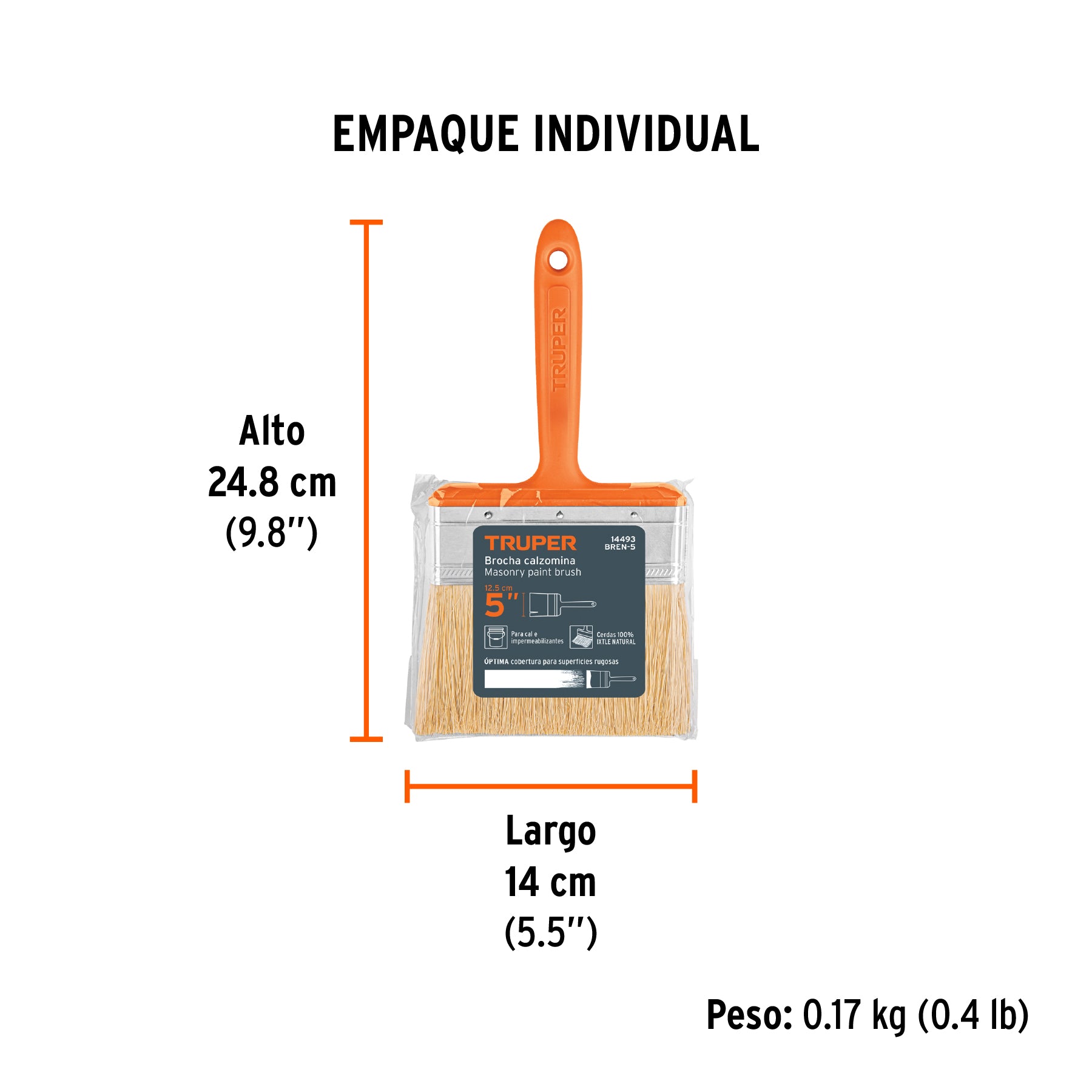 Brocha para encalar, mango de plástico, 5"
