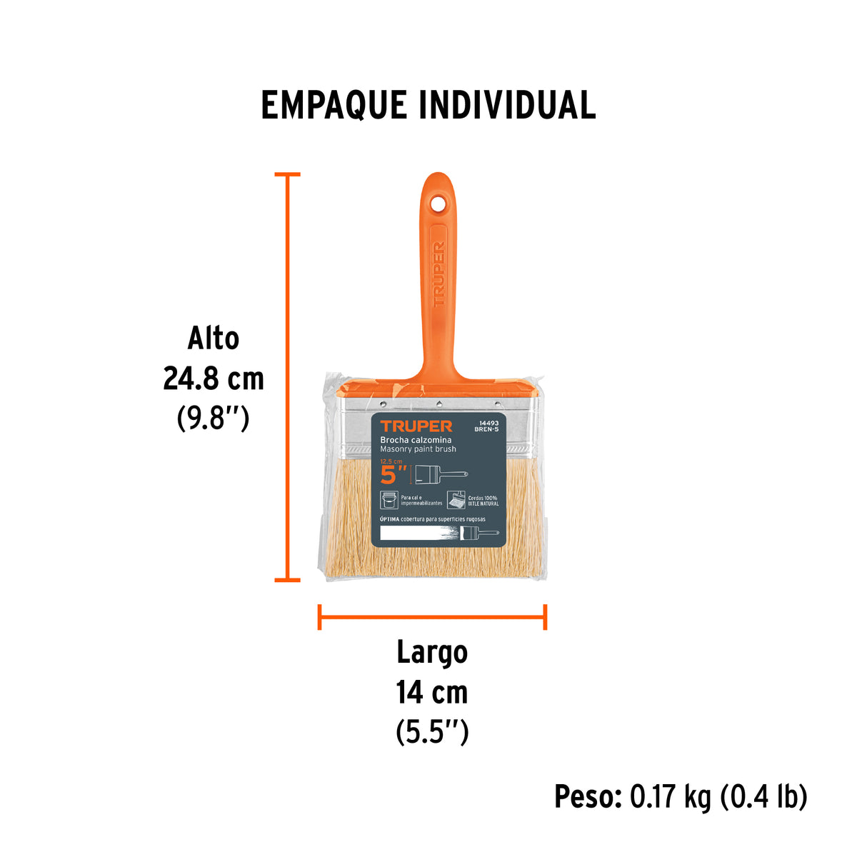 Brocha para encalar, mango de plástico, 5"