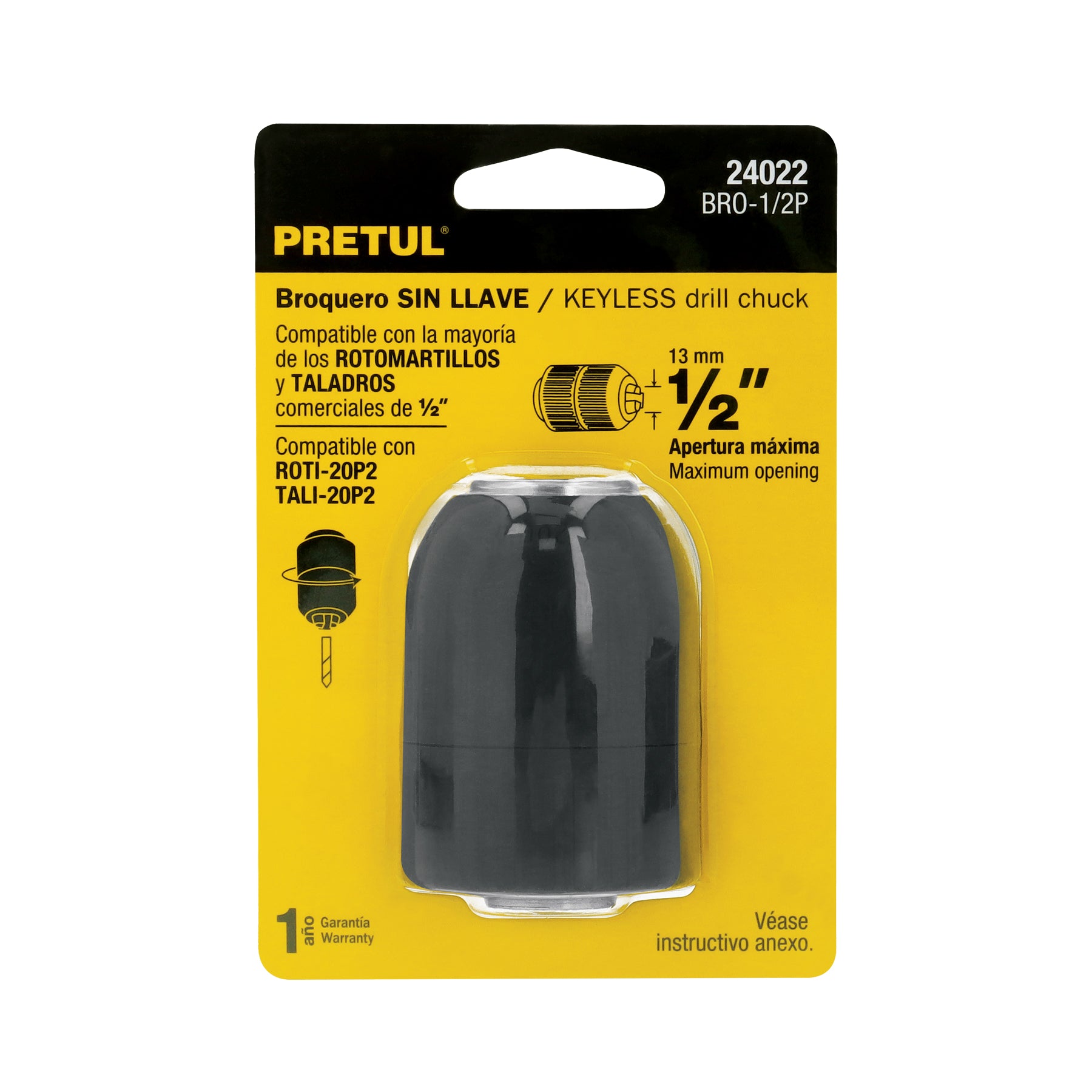 Broquero sin llave, 1/2", pretul