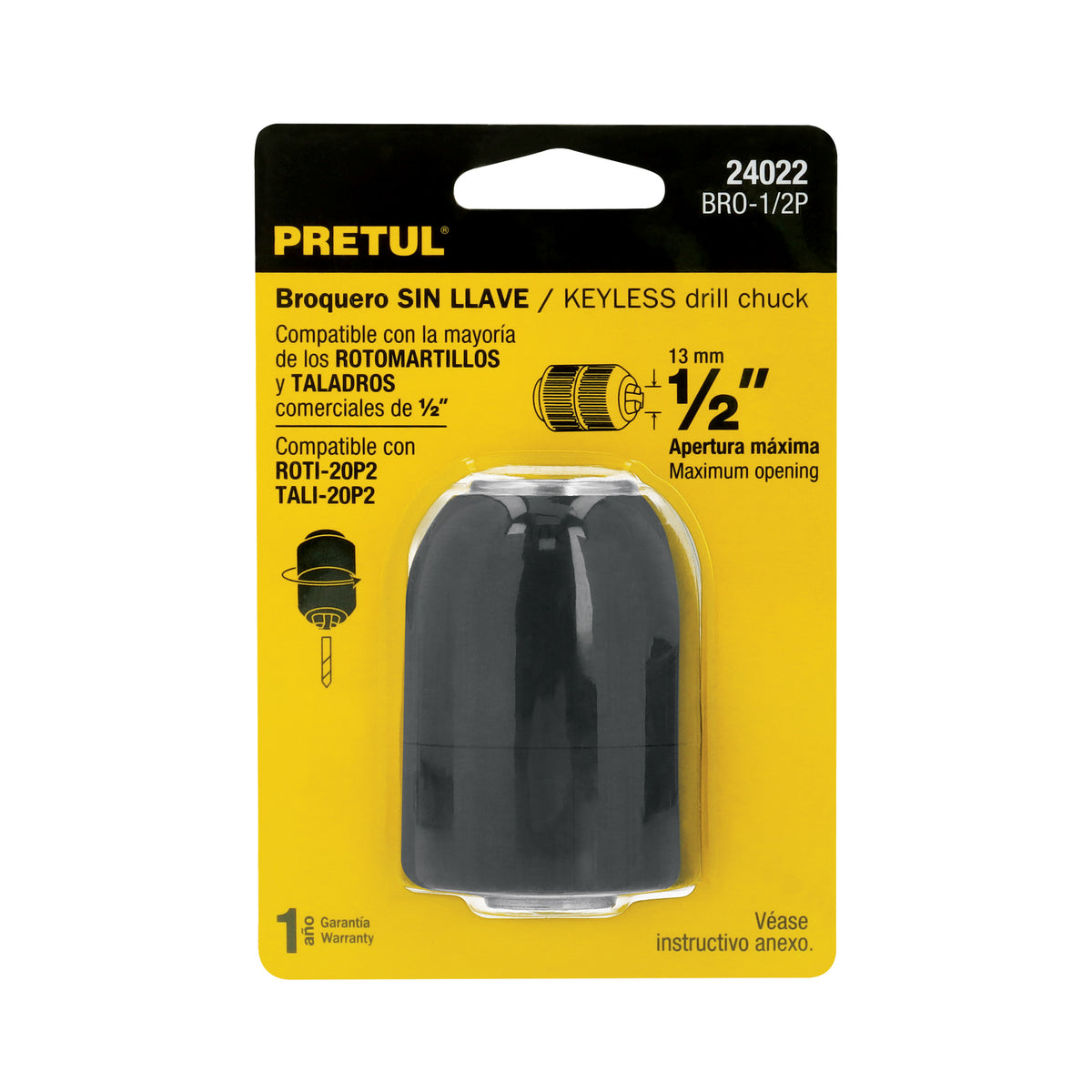 Broquero sin llave, 1/2", pretul
