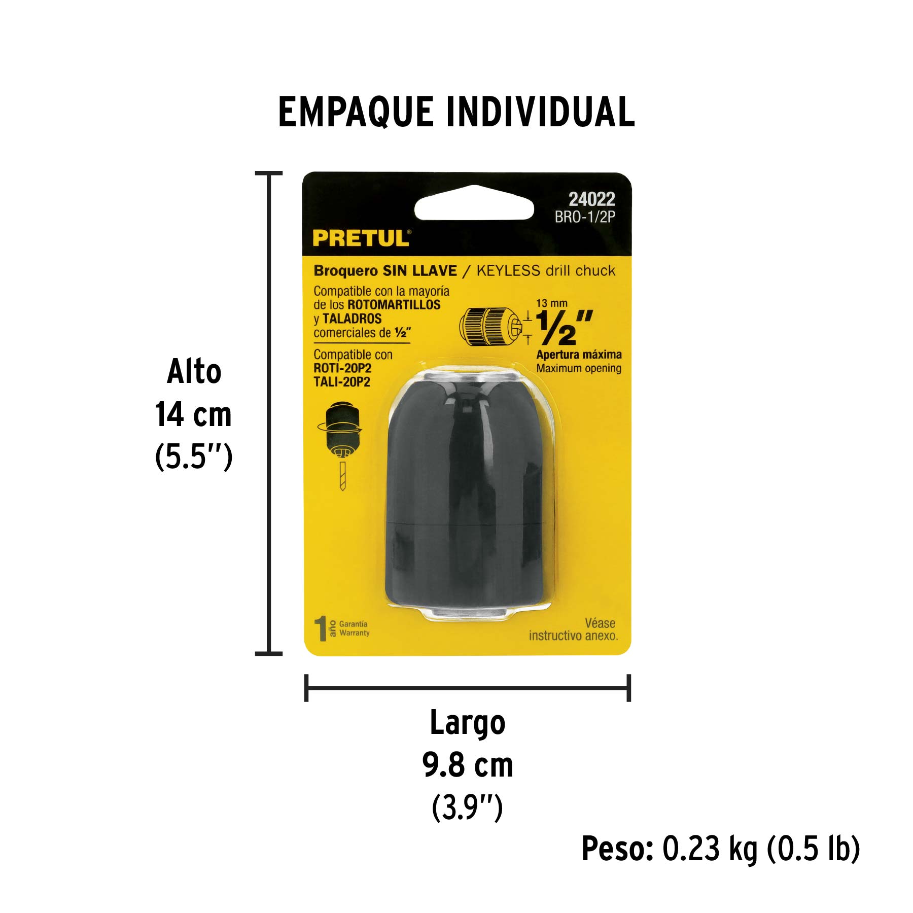 Broquero sin llave, 1/2", pretul