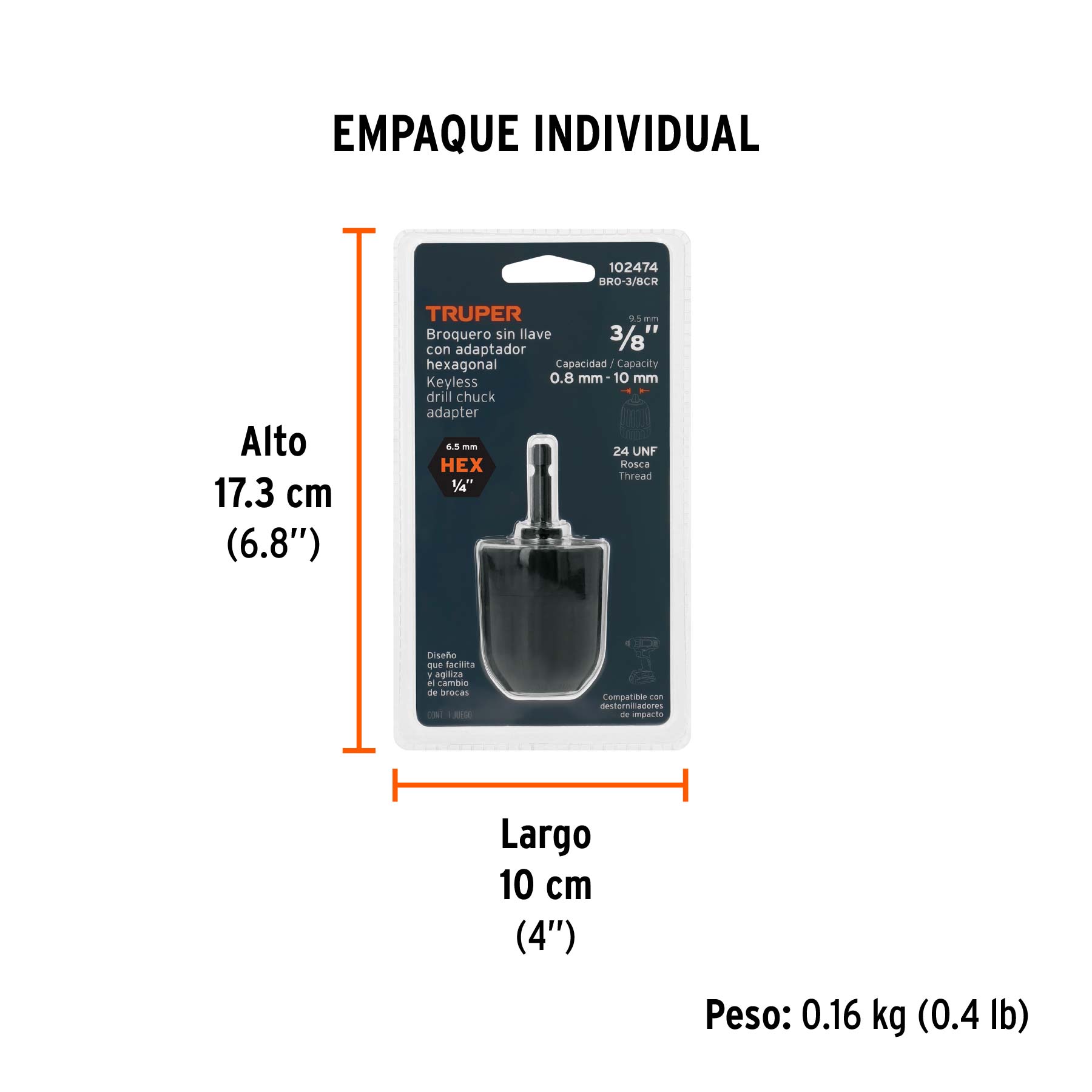 Broquero cierre rápido 3/8' con adaptador Hex de 1/4'