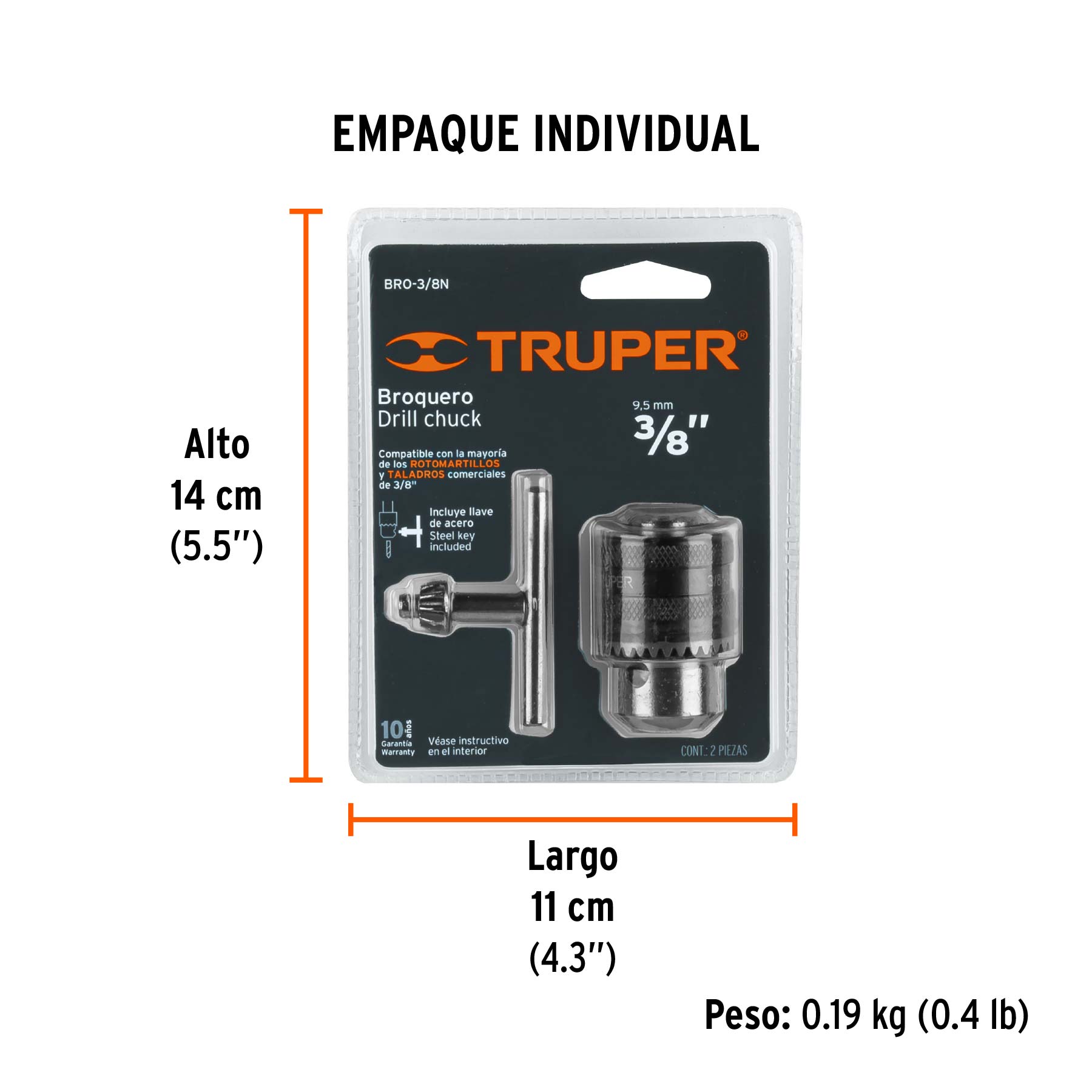 Broquero con llave, 3/8"