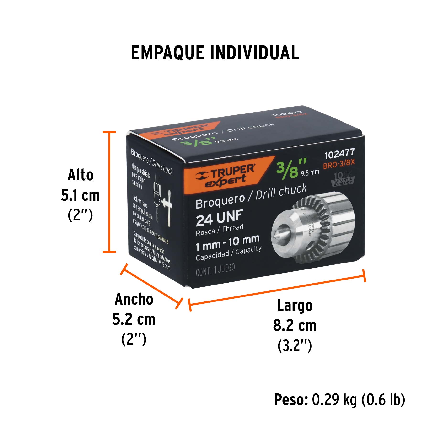 Broquero uso rudo con llave, 3/8', Truper