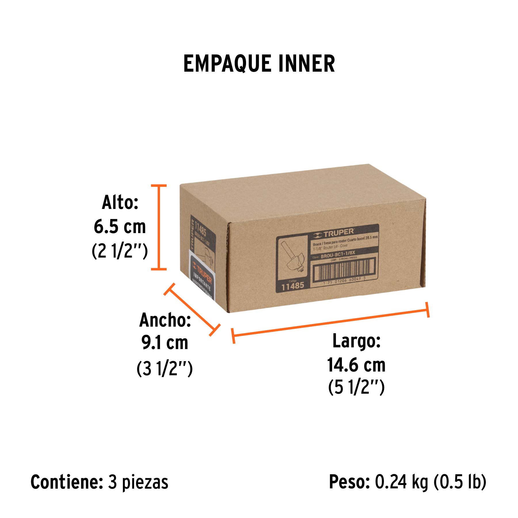 Broca para router, bocel cuarto, 1-1/8" con balero