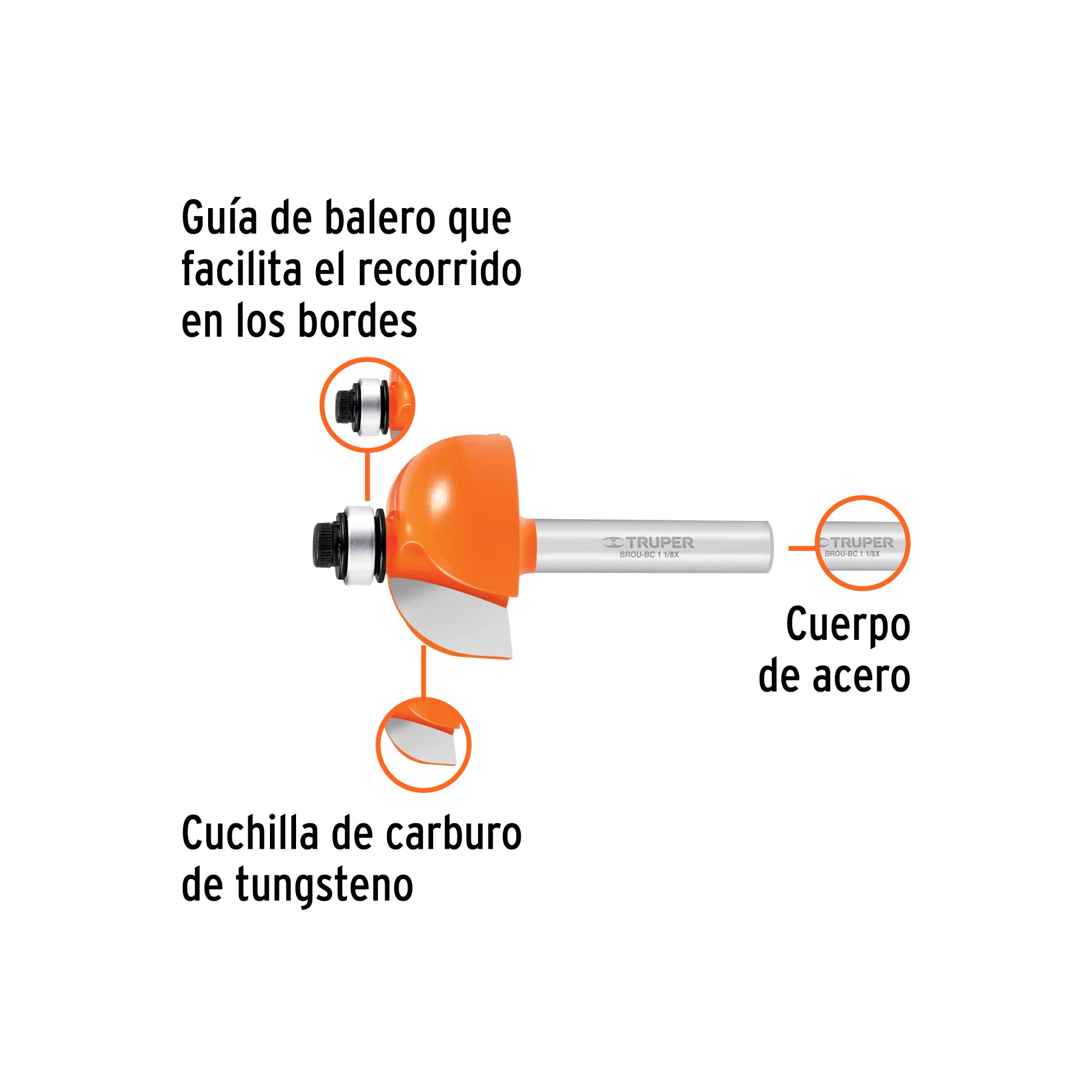 Broca para router, bocel cuarto, 1-1/8" con balero