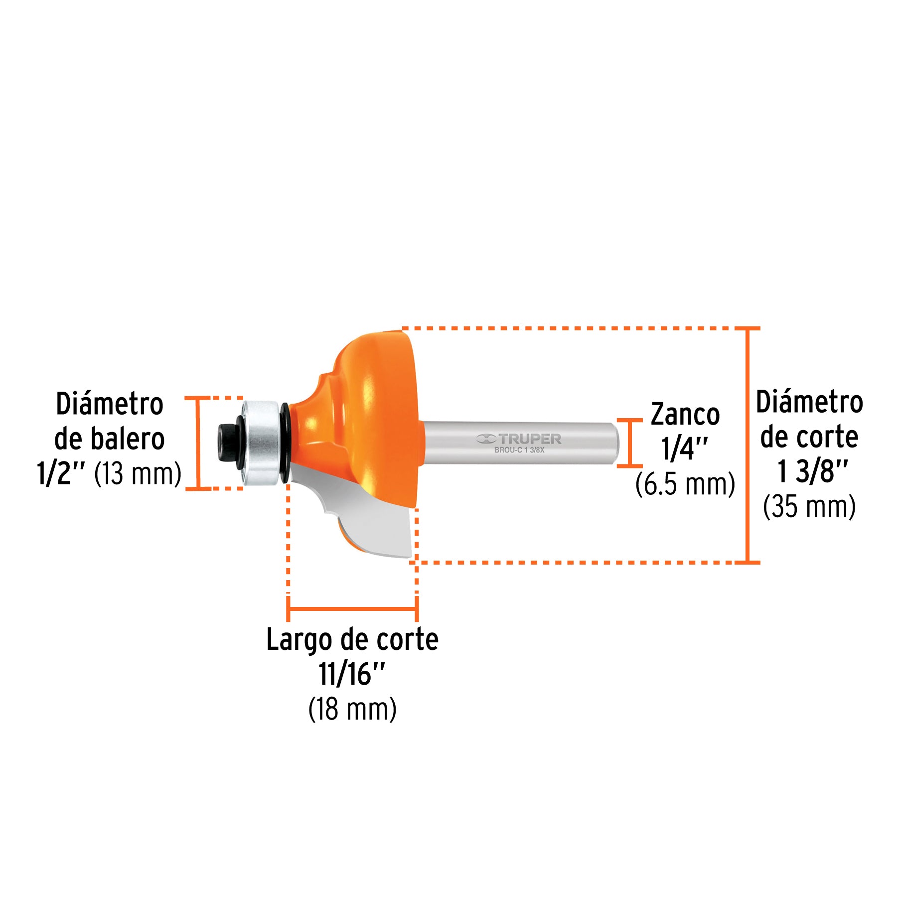 Broca para router, clásica, 1-3/8" con balero