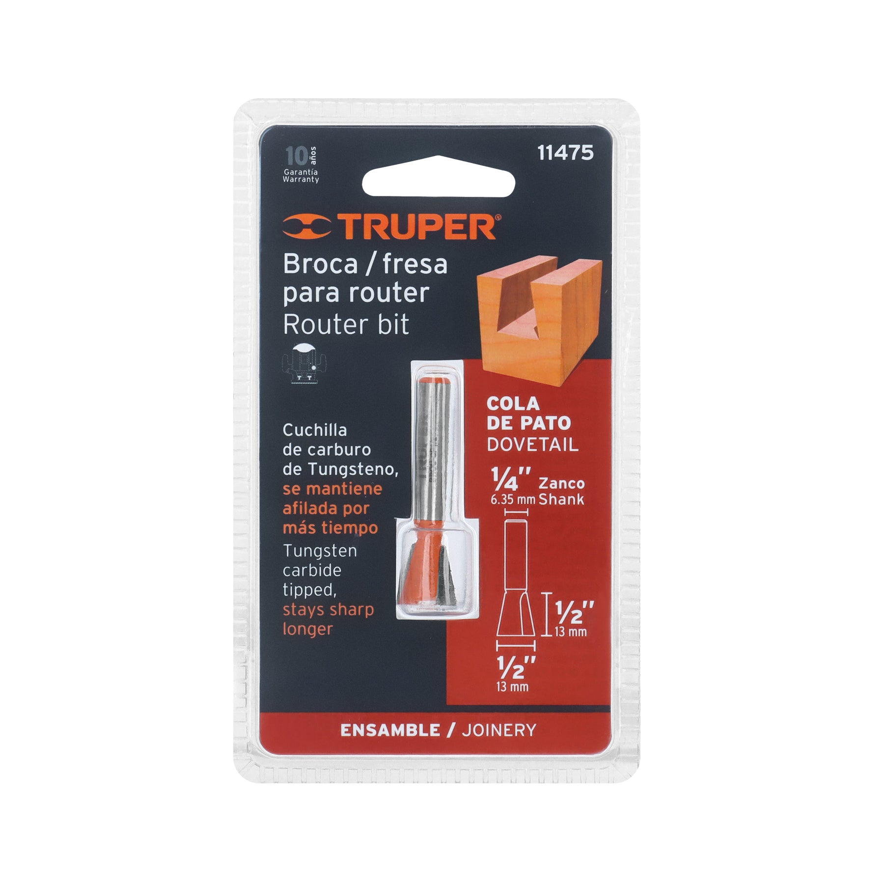 Broca para router, cola de pato, 1/2"