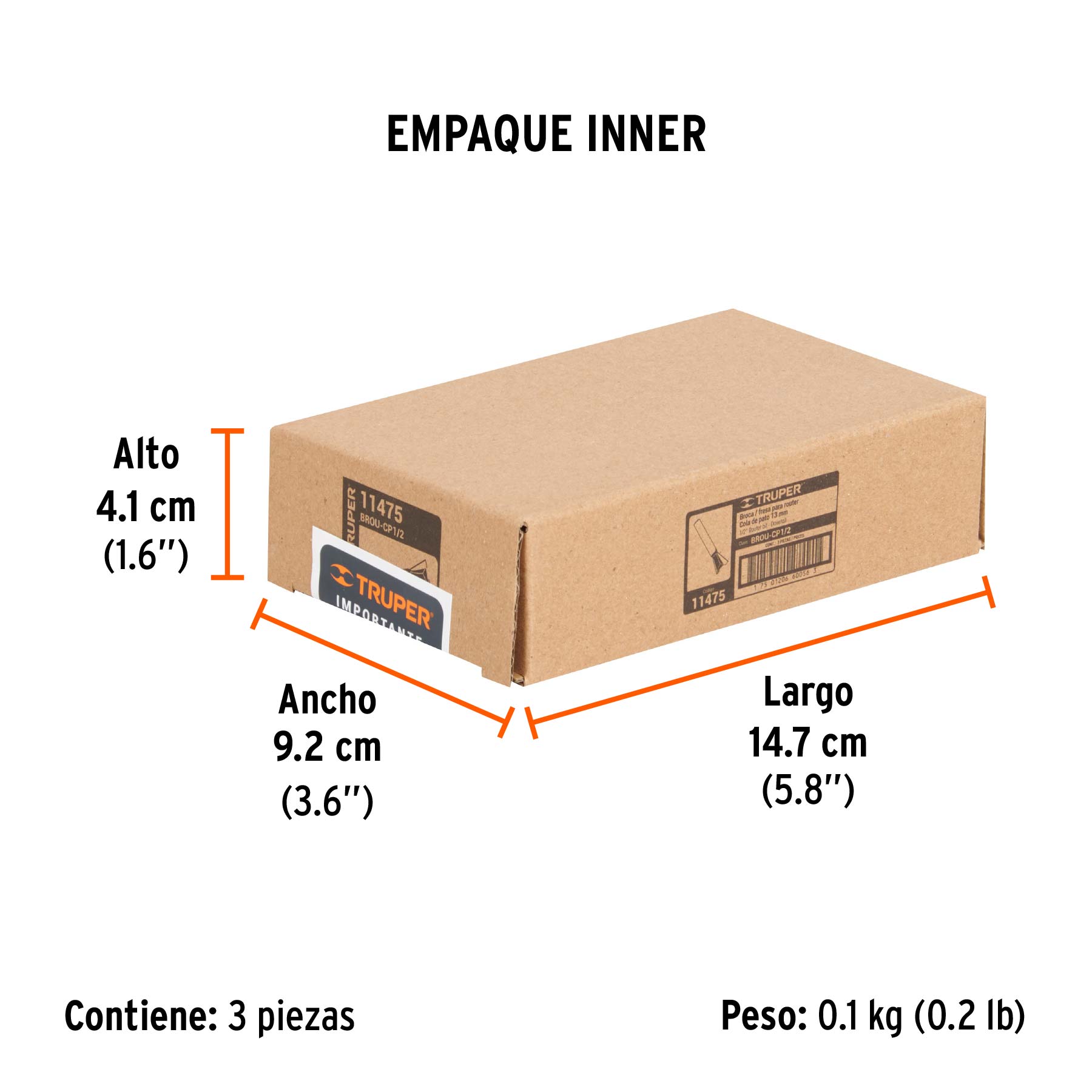 Broca para router, cola de pato, 1/2"