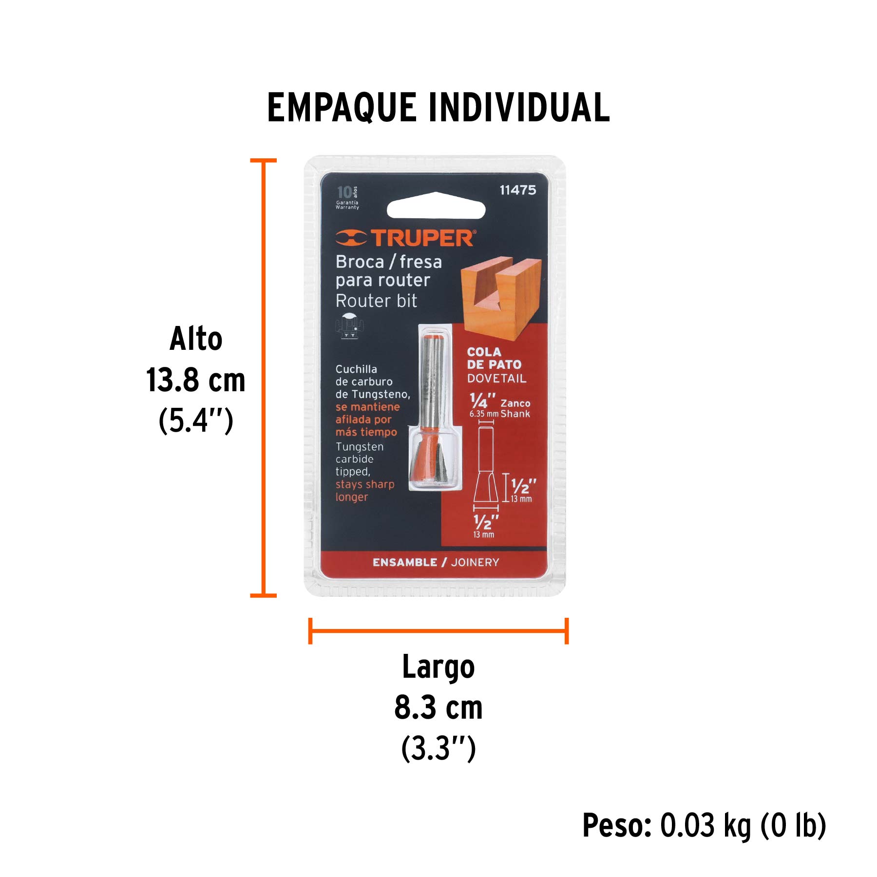 Broca para router, cola de pato, 1/2"