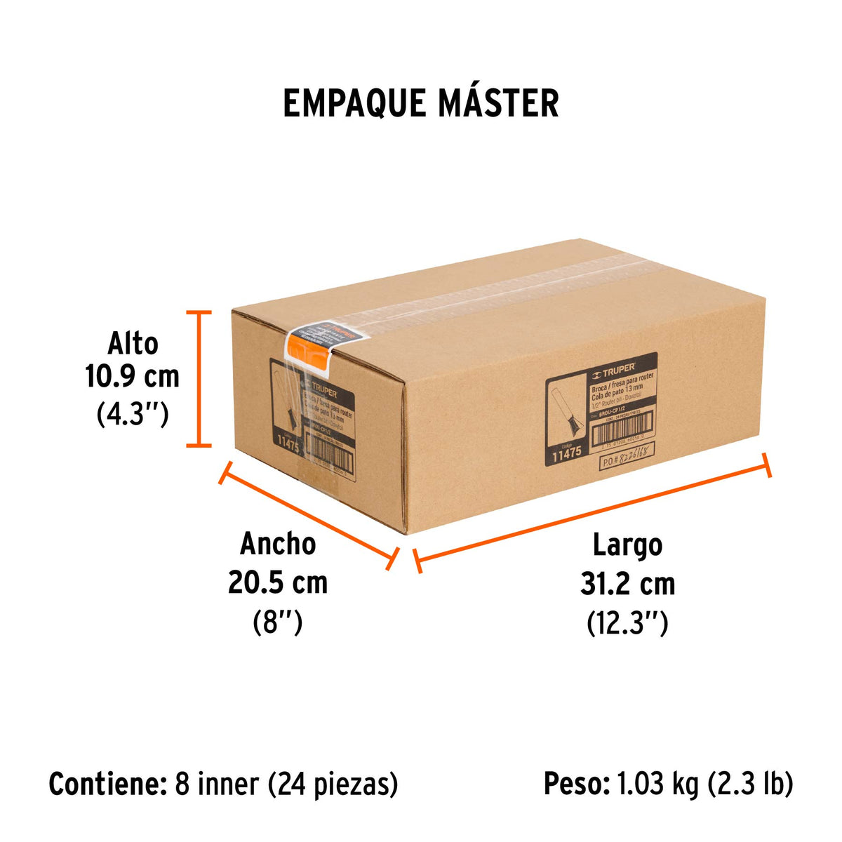 Broca para router, cola de pato, 1/2"
