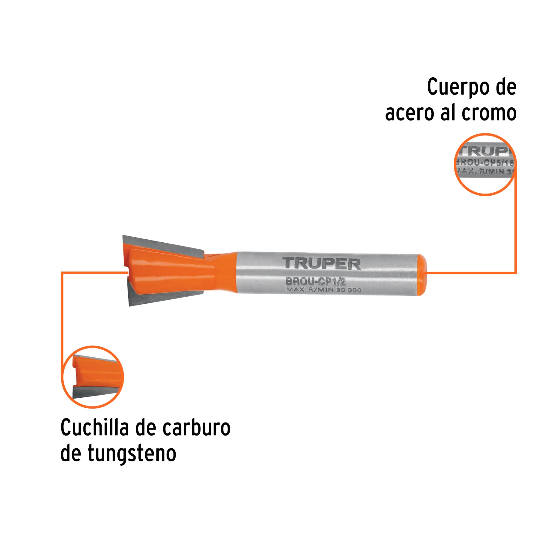 Broca para router, cola de pato, 1/2"