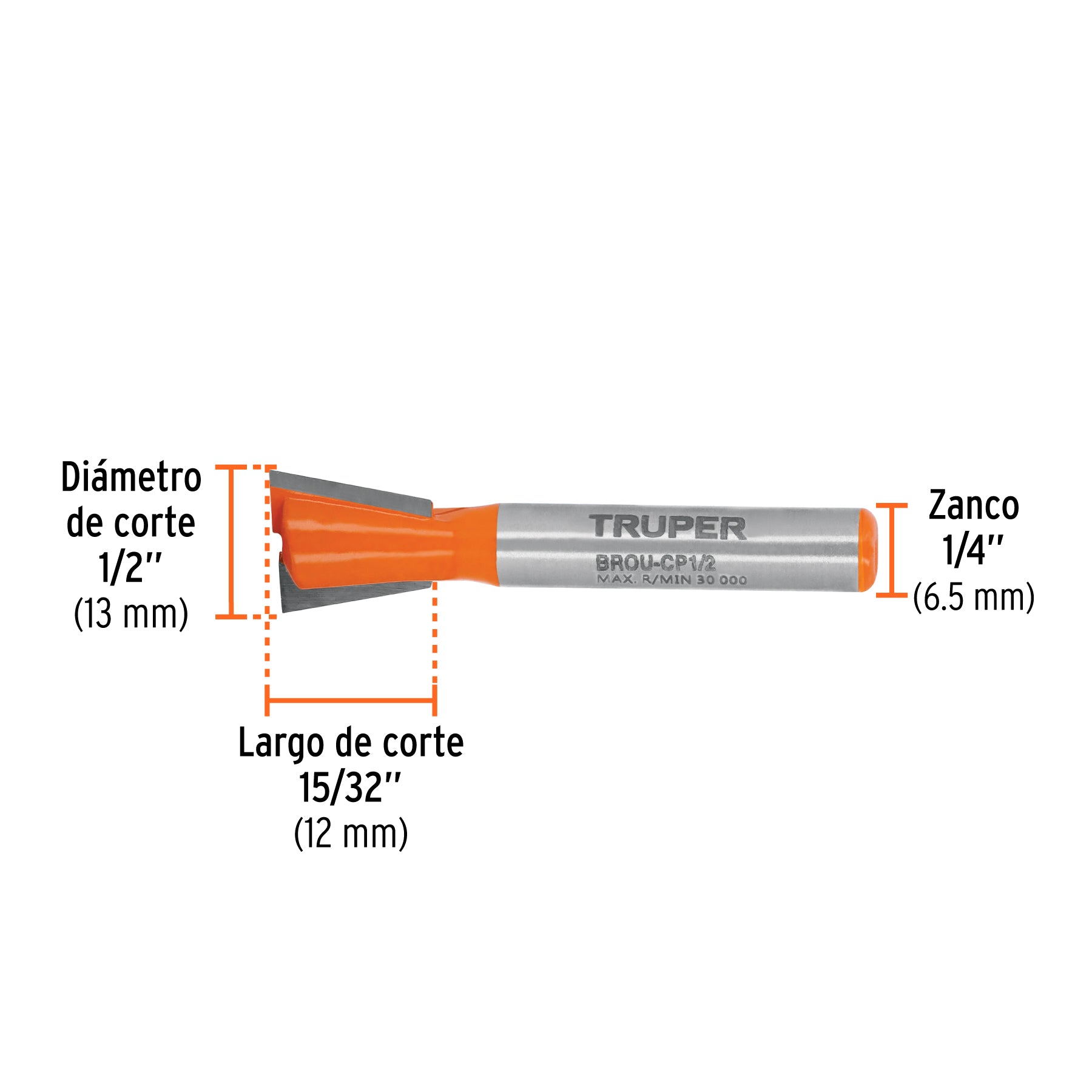 Broca para router, cola de pato, 1/2"