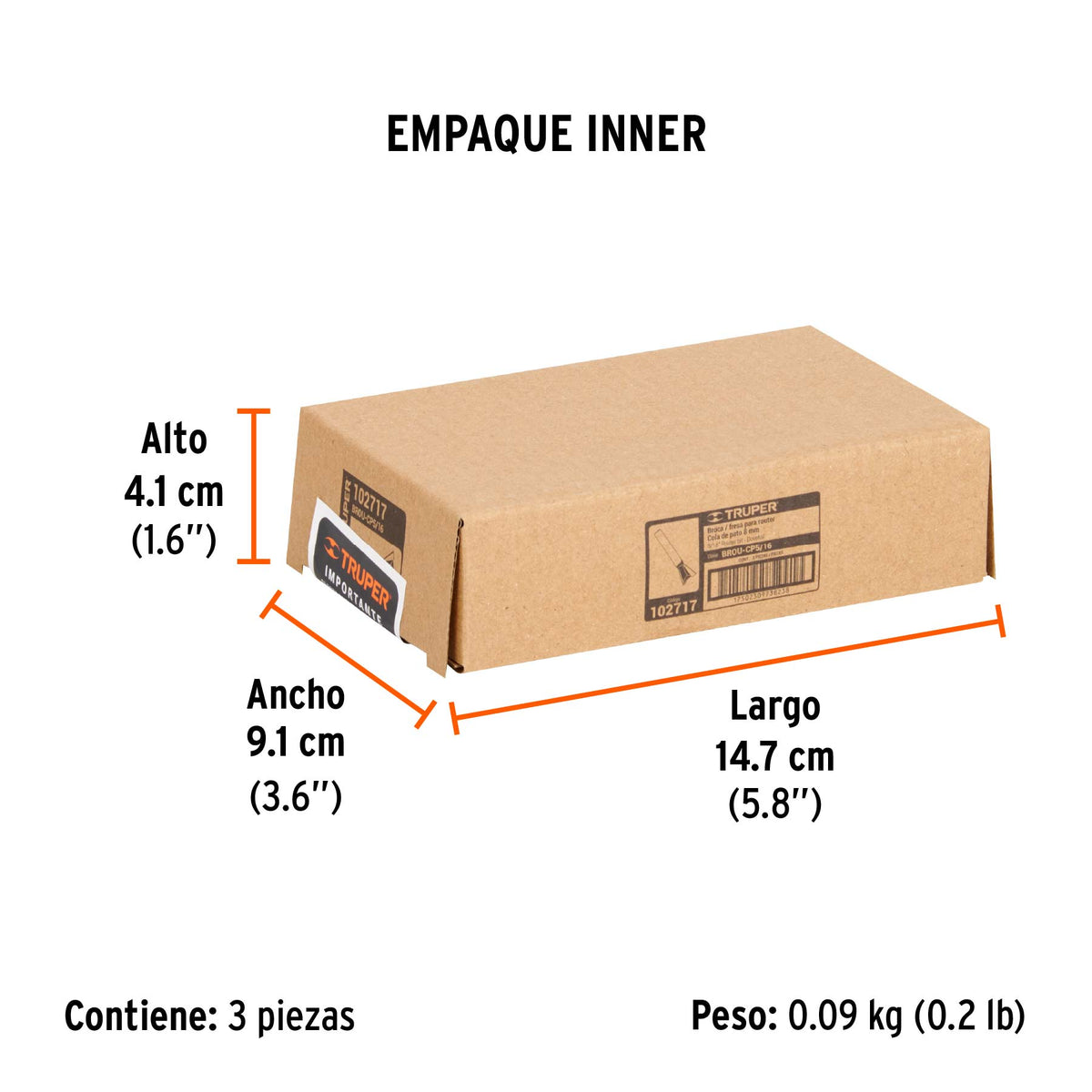 Broca para router, cola de pato, 5/16'