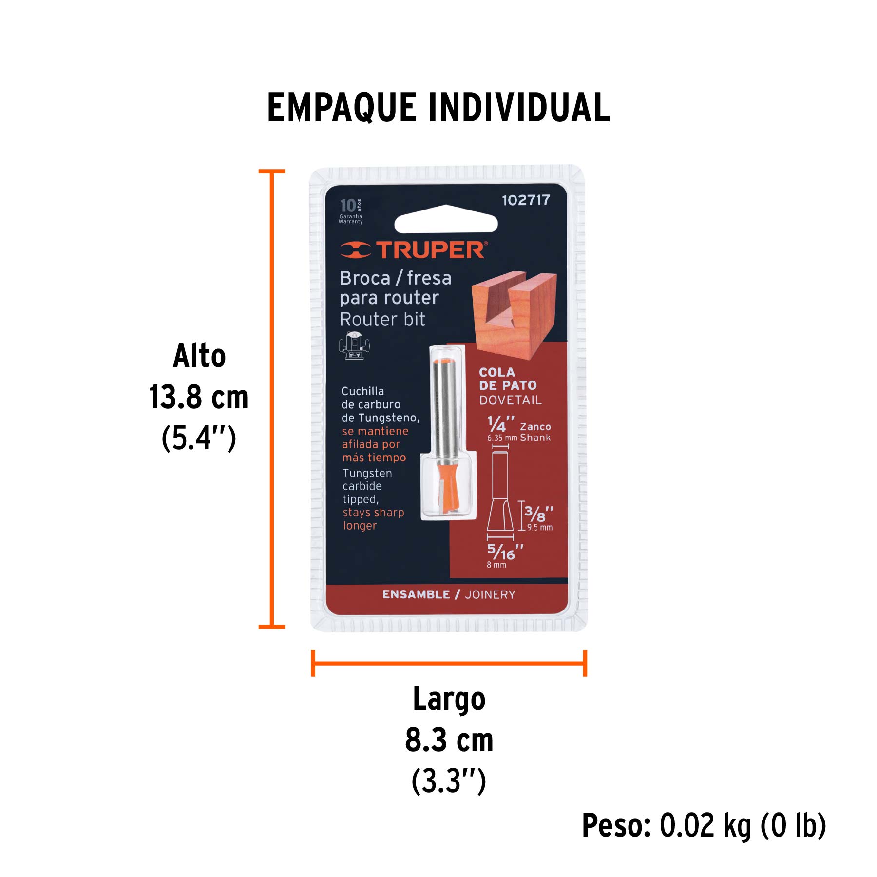 Broca para router, cola de pato, 5/16'