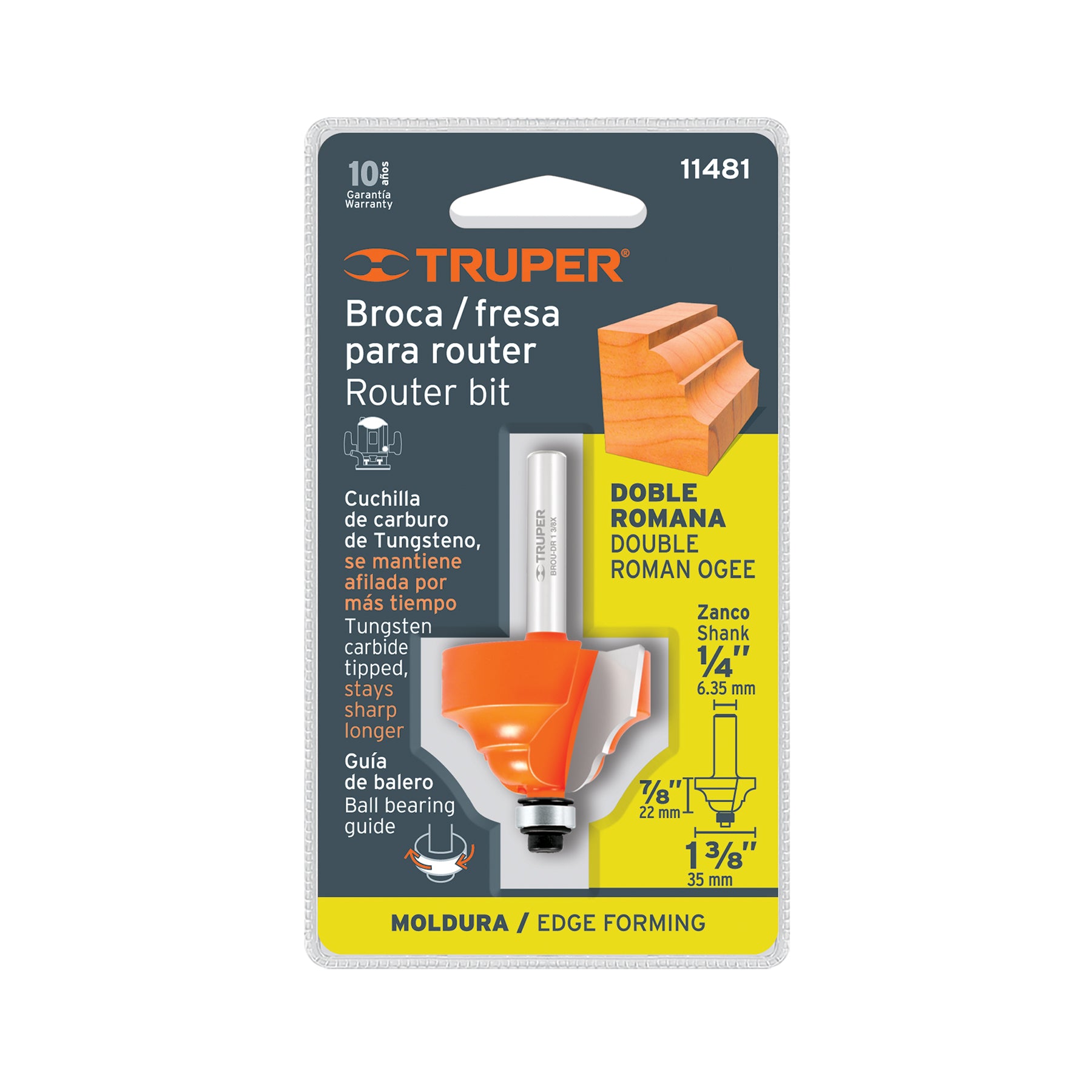 Broca para router, doble romana, 1-3/8" con balero