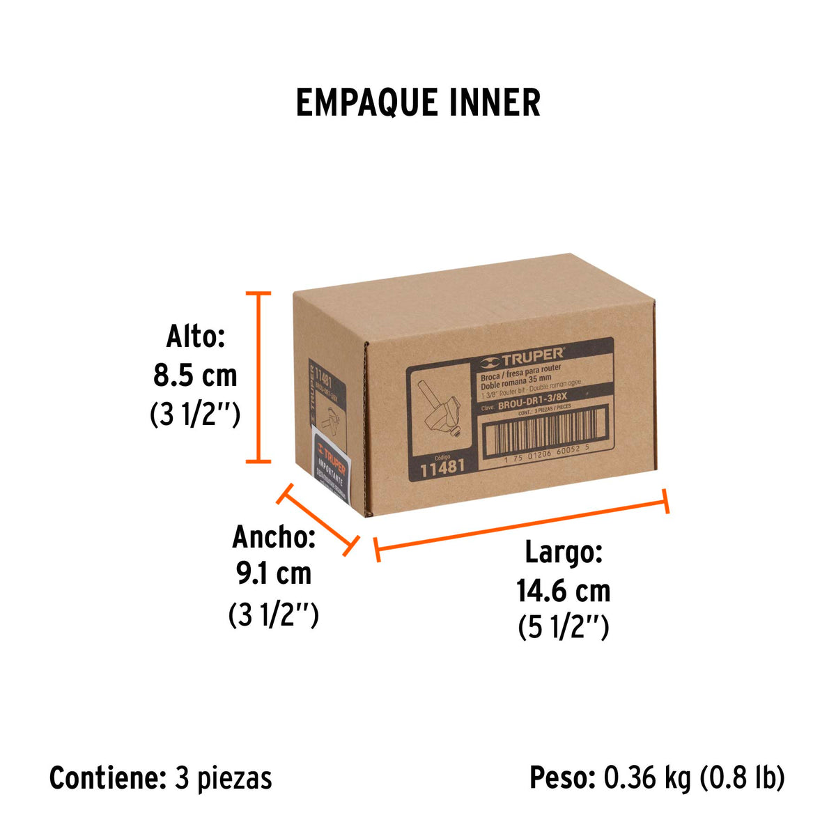 Broca para router, doble romana, 1-3/8" con balero