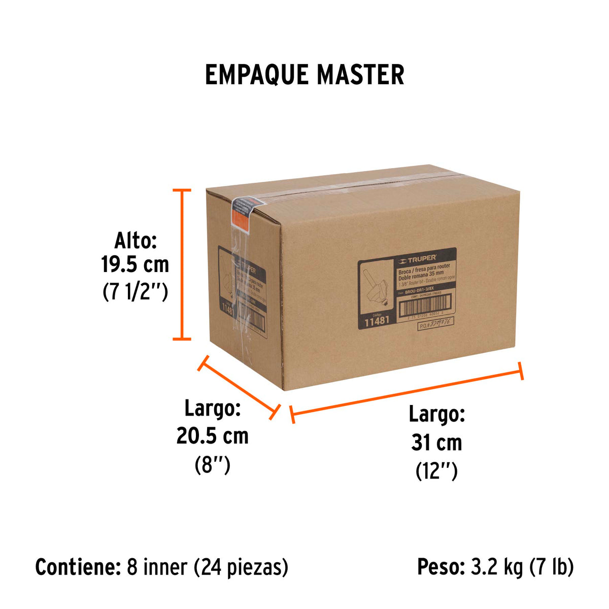 Broca para router, doble romana, 1-3/8" con balero