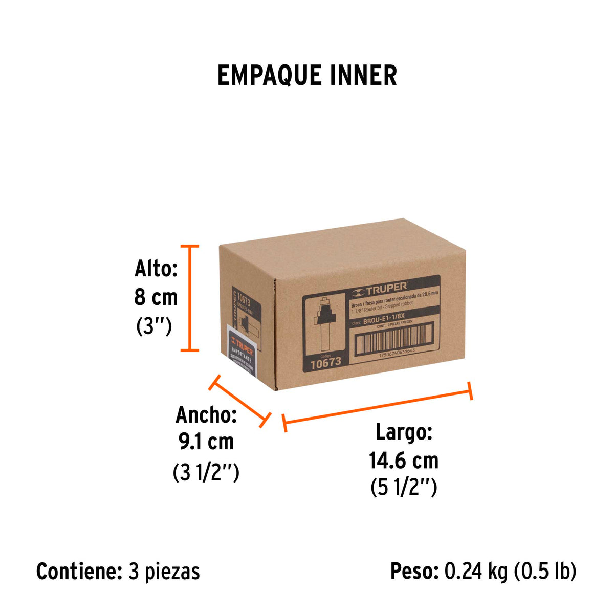 Broca para router, escalonada, 1-1/8", con balero