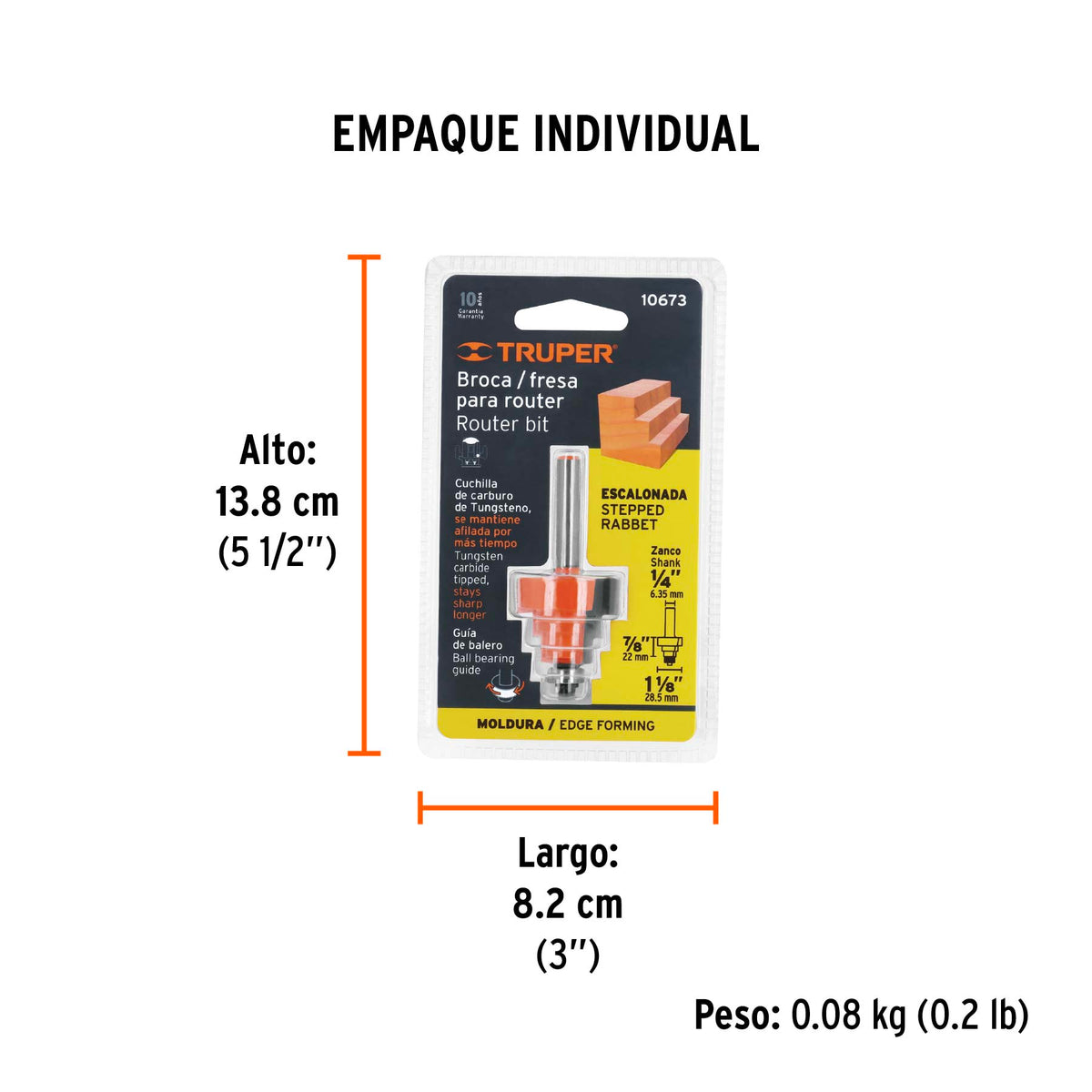 Broca para router, escalonada, 1-1/8", con balero