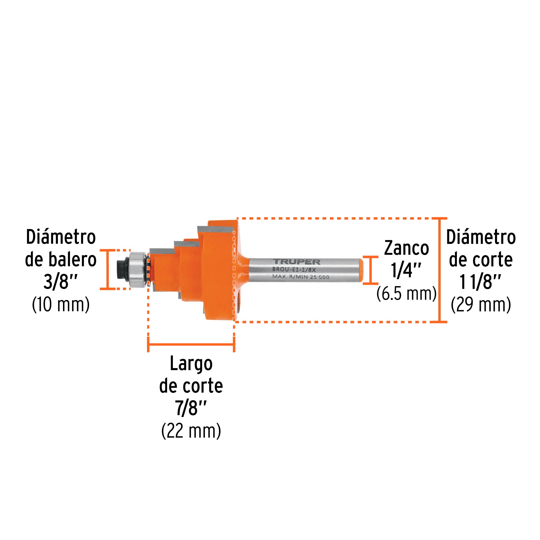 Broca para router, escalonada, 1-1/8", con balero