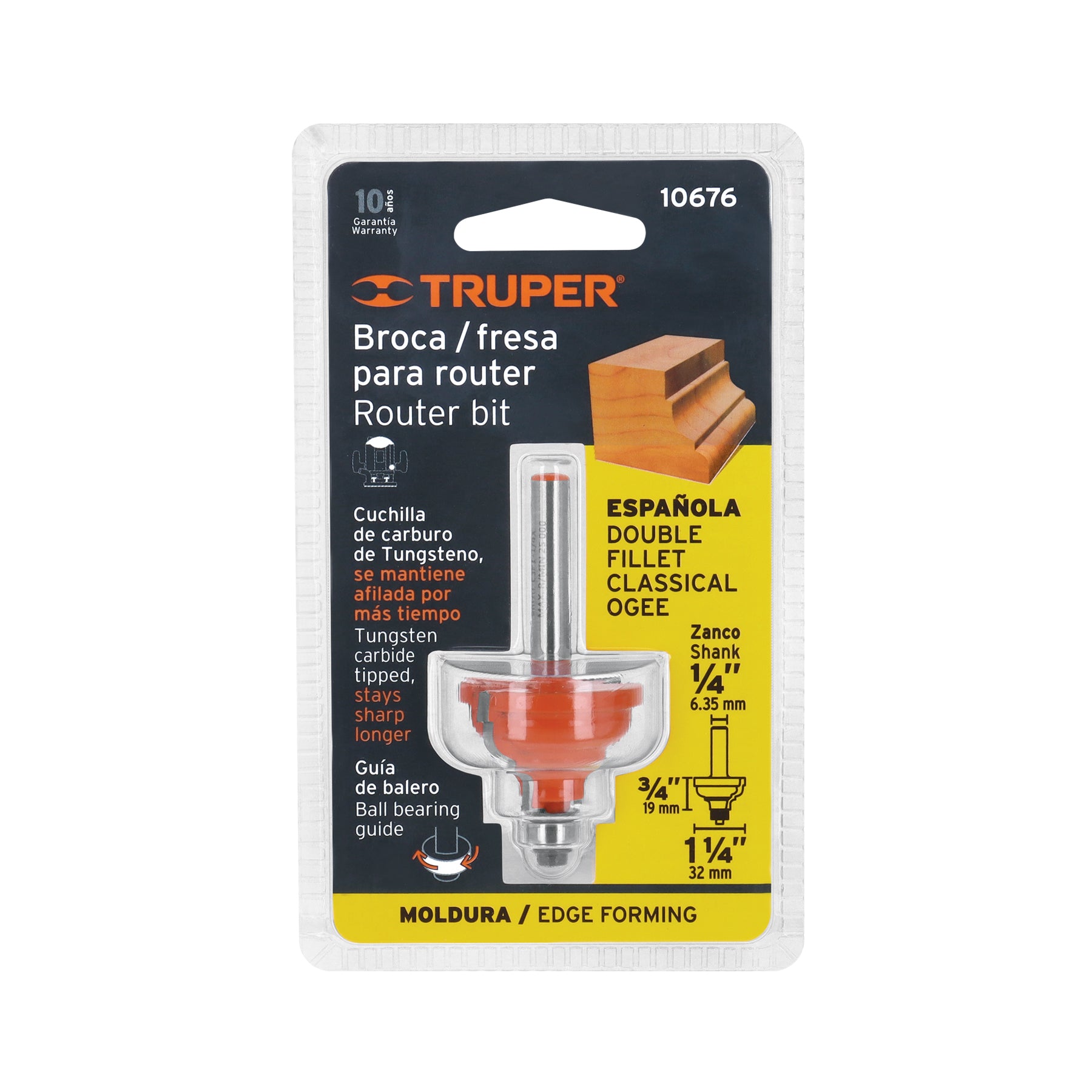 Broca para router, española, 1-1/4", con balero
