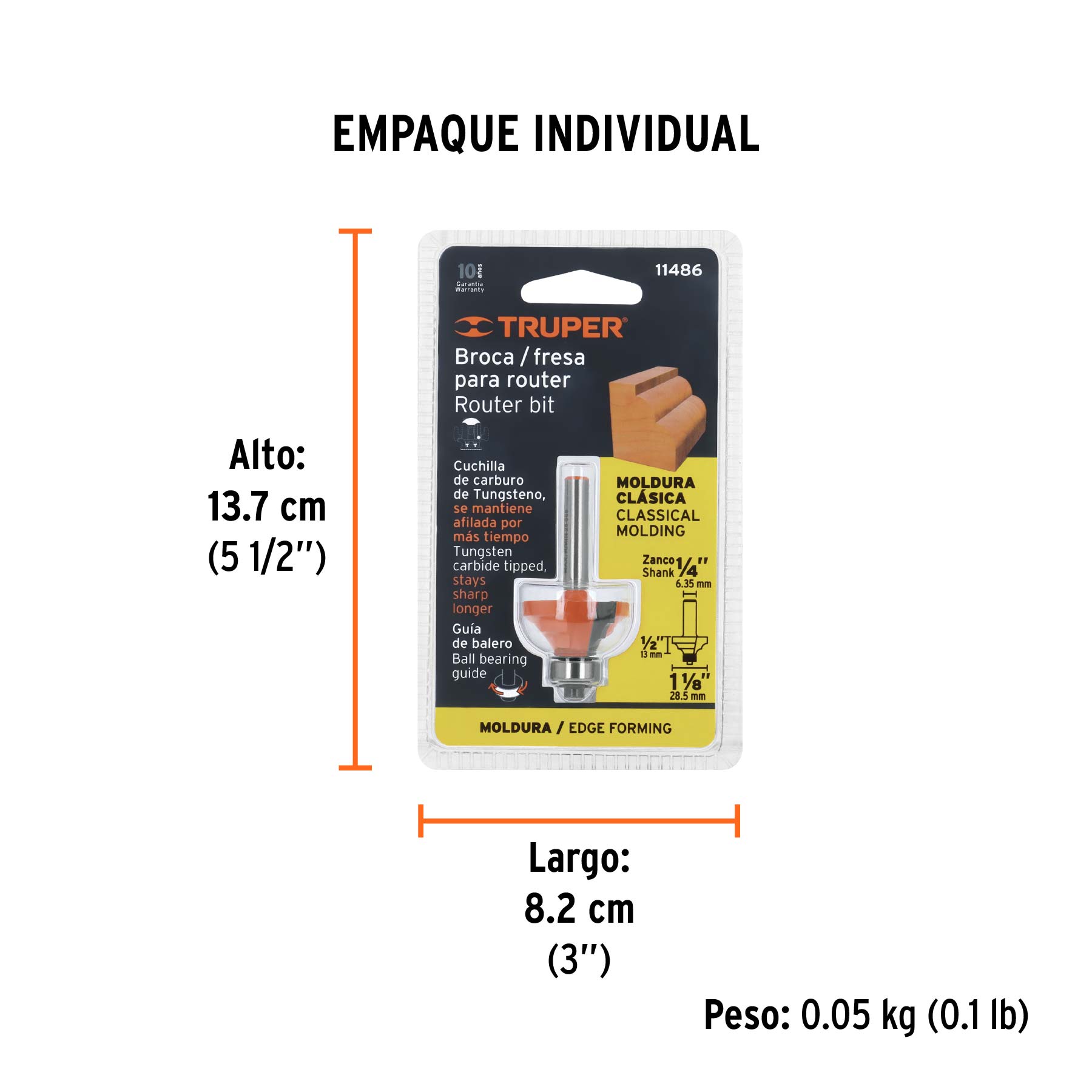 Broca para router, moldura clásica, 1-1/8" con balero