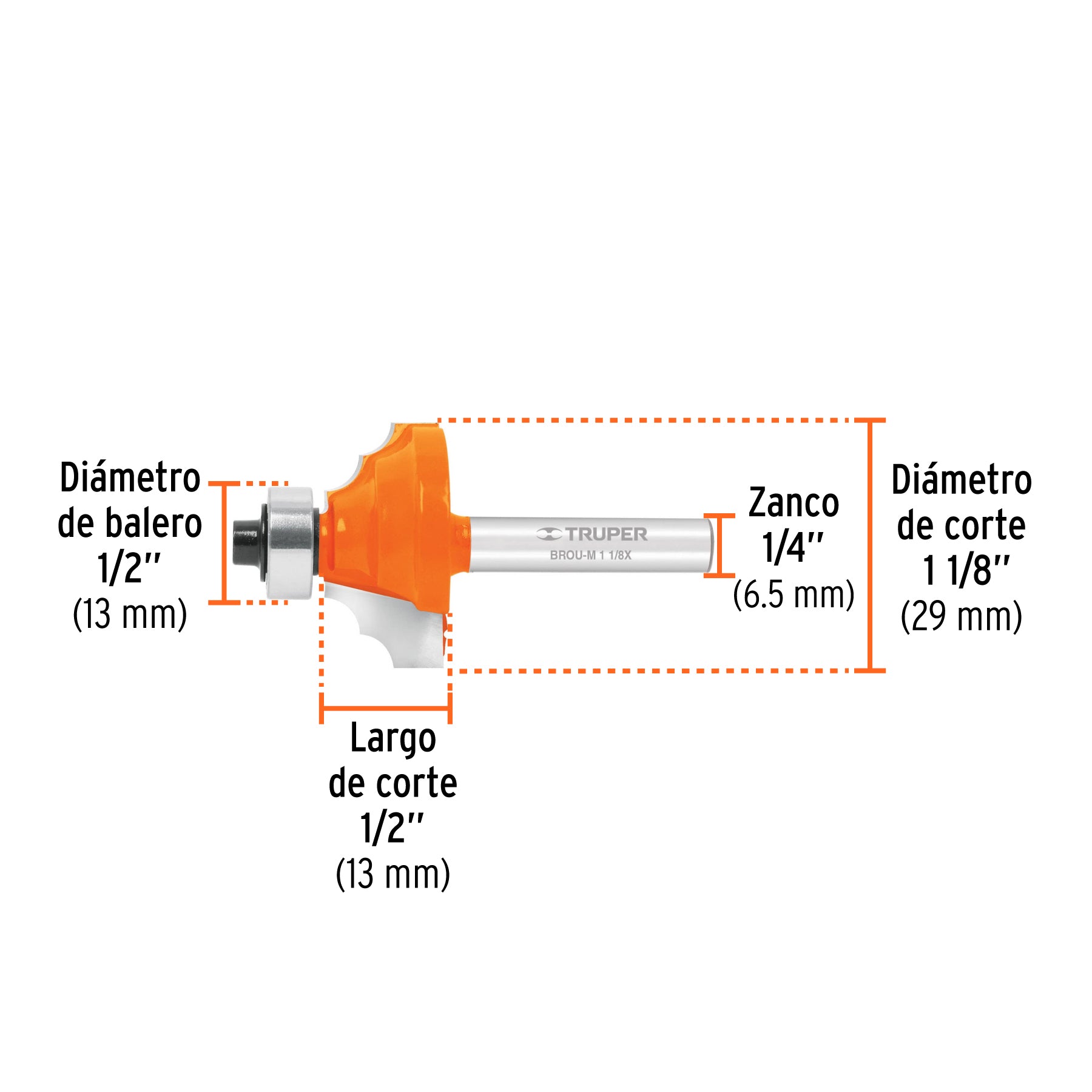 Broca para router, moldura clásica, 1-1/8" con balero