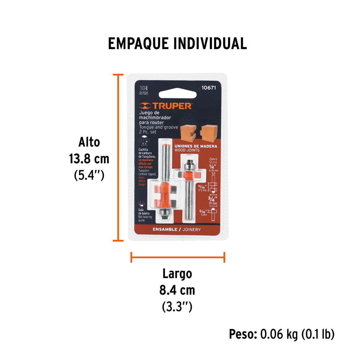 Juego de machimbrador, 3/4", con balero