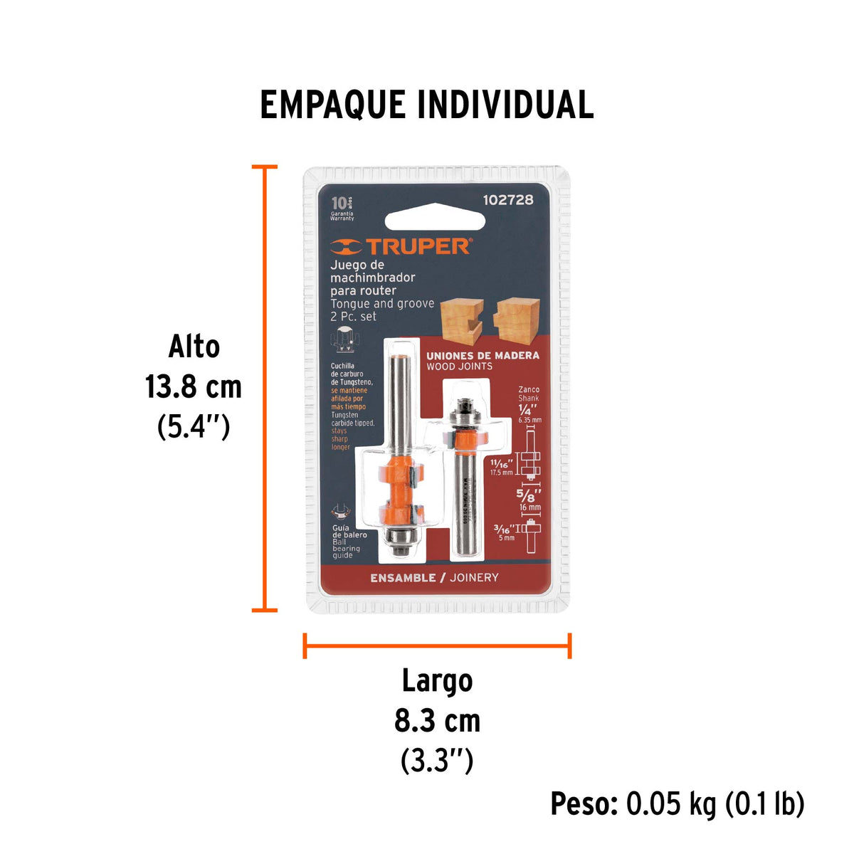Juego de machimbrador, 5/8', con balero