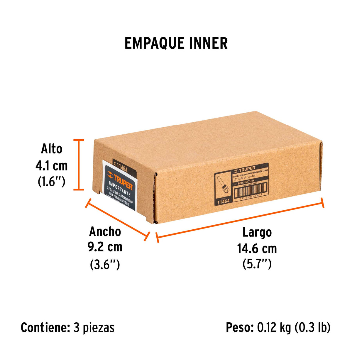 Broca para router, media caña, 1/2" con balero