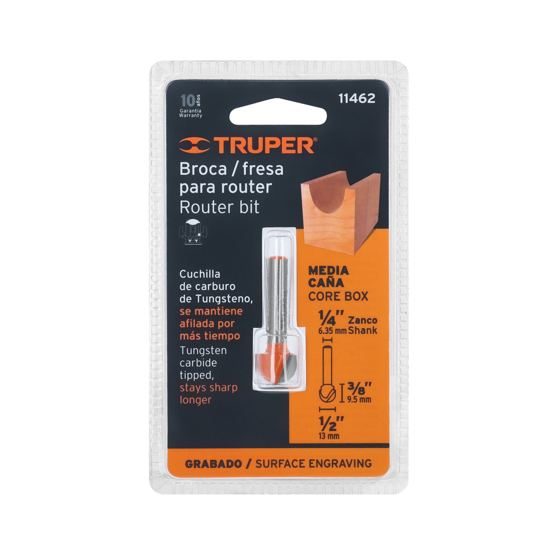 Broca para router, media caña, 1/2"