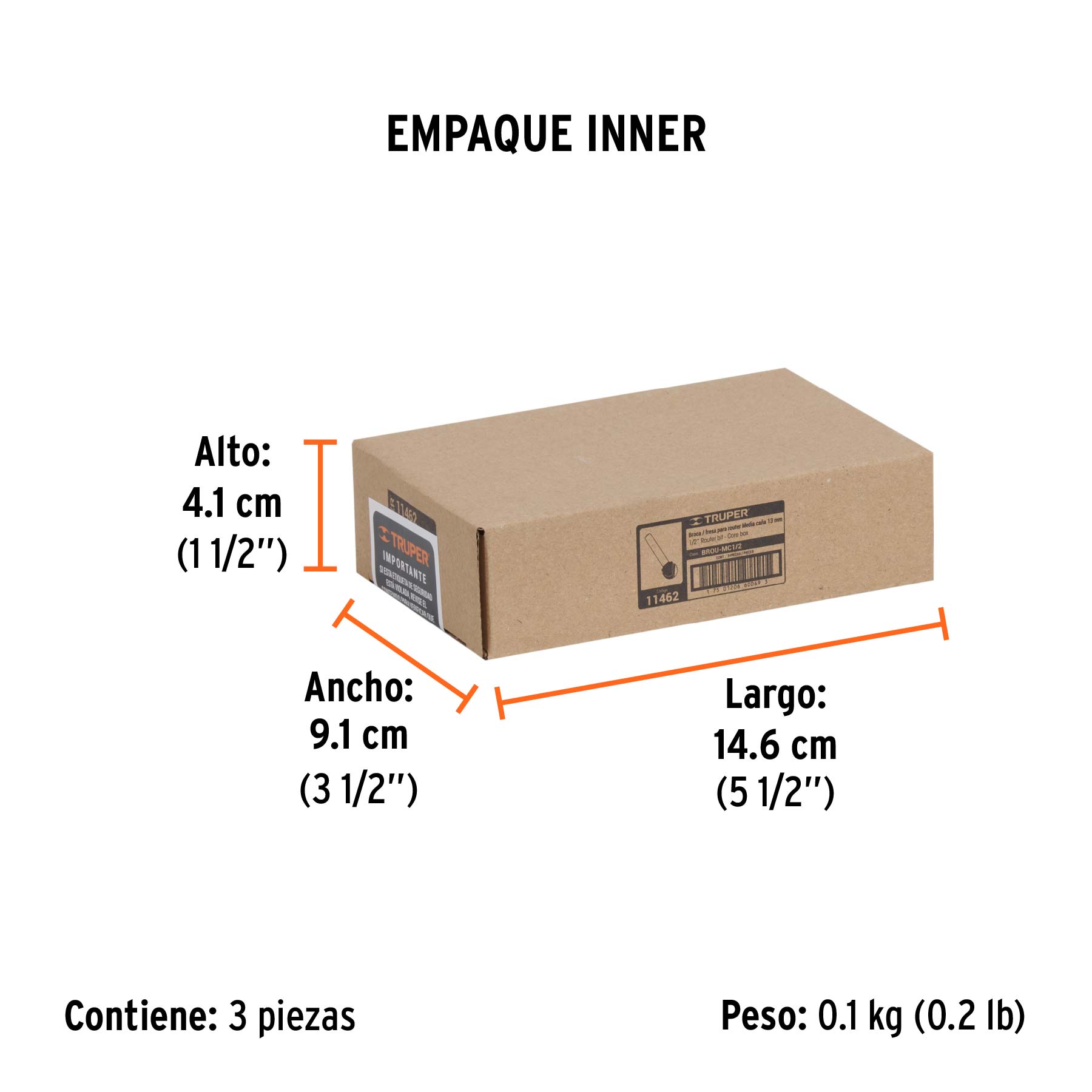 Broca para router, media caña, 1/2"