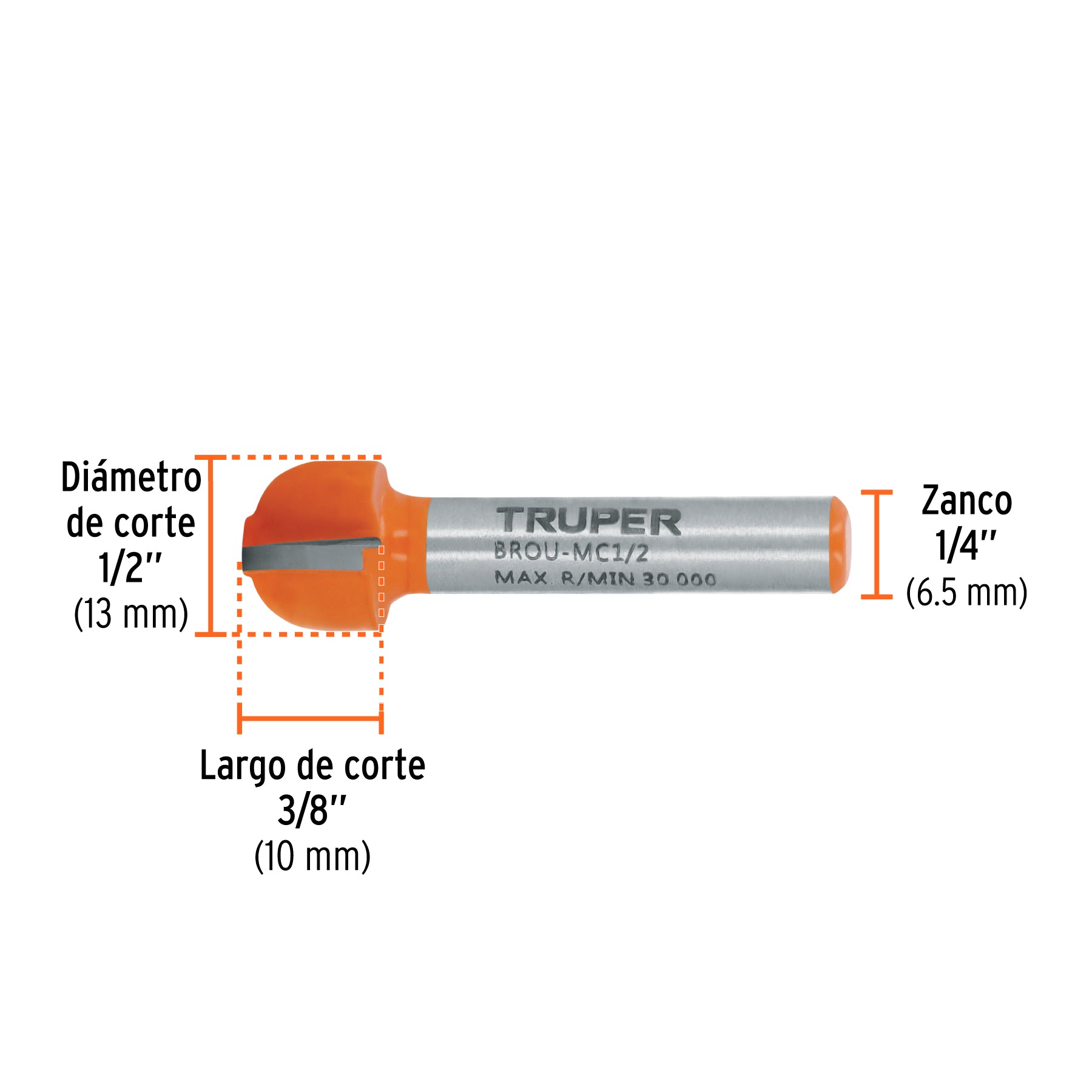 Broca para router, media caña, 1/2"