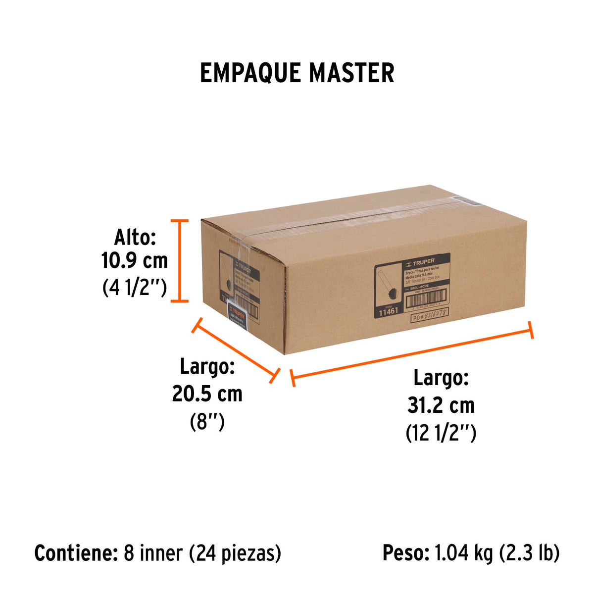 Broca para router, media caña, 3/8"