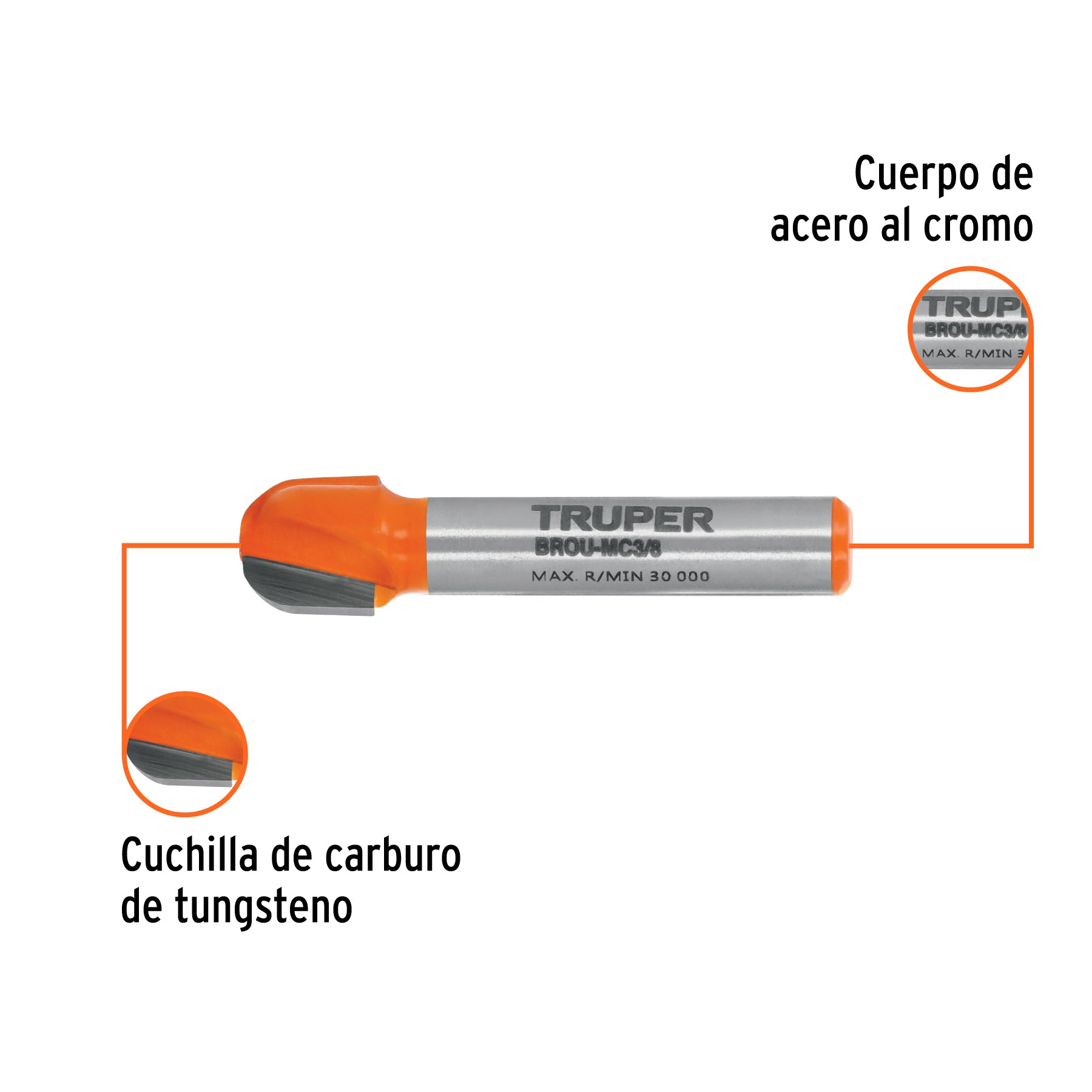 Broca para router, media caña, 3/8"