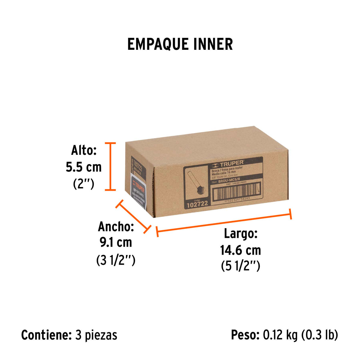 Broca para router, media caña, 5/8'