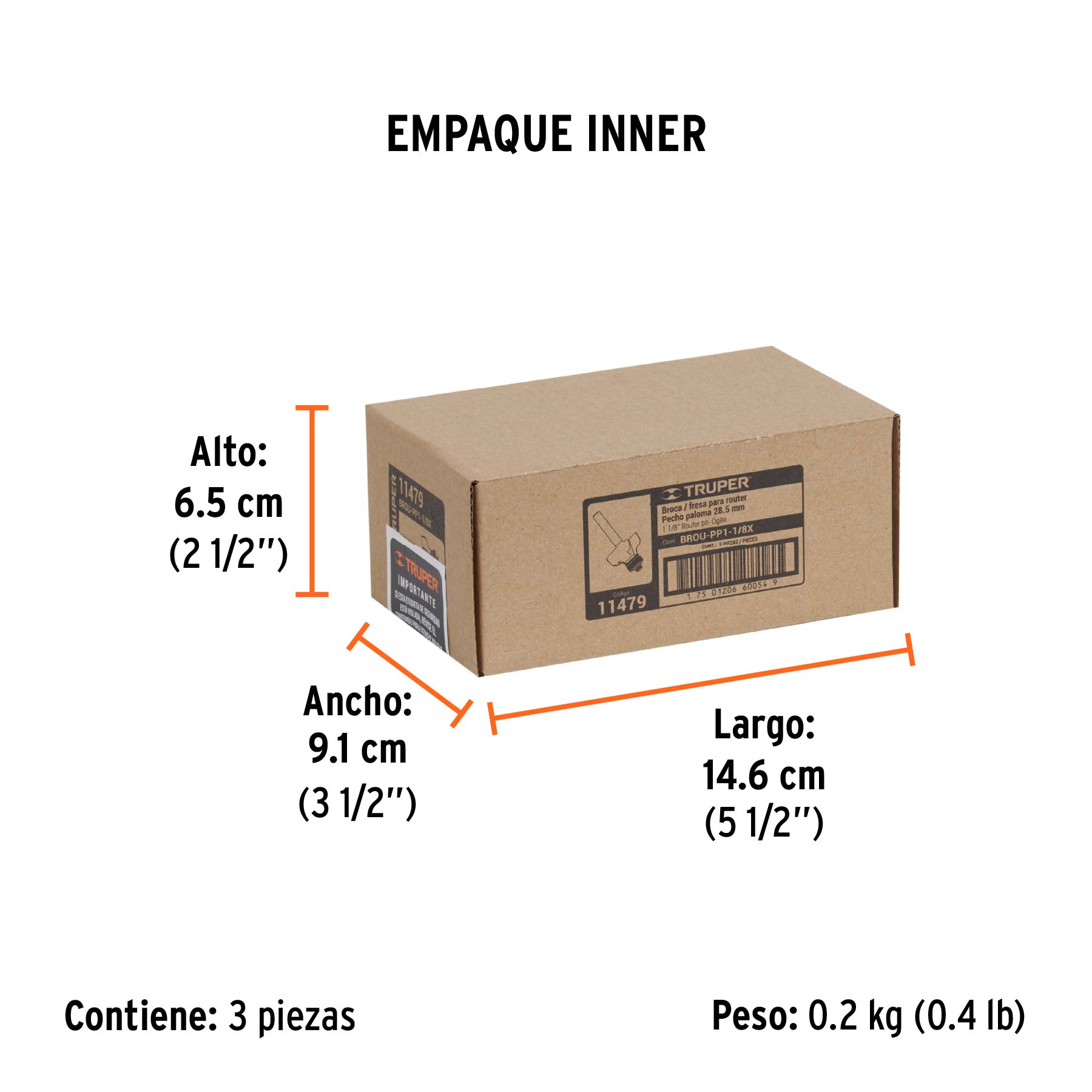Broca para router, pecho paloma, 1-1/8" con balero
