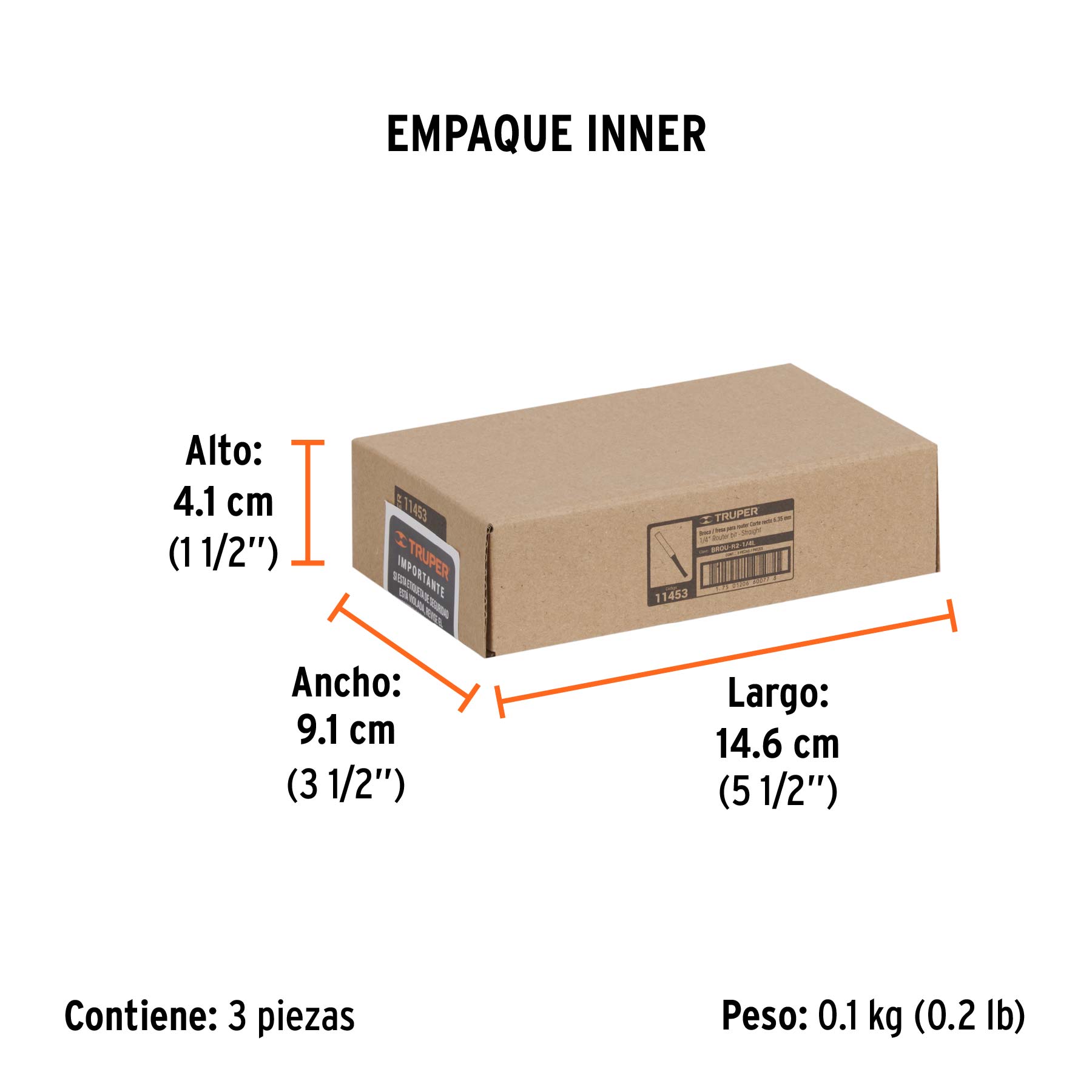 Broca para router, recta 2 filos, 1/4", larga