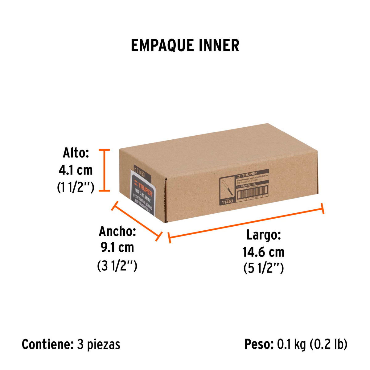Broca para router, recta 2 filos, 1/4", larga